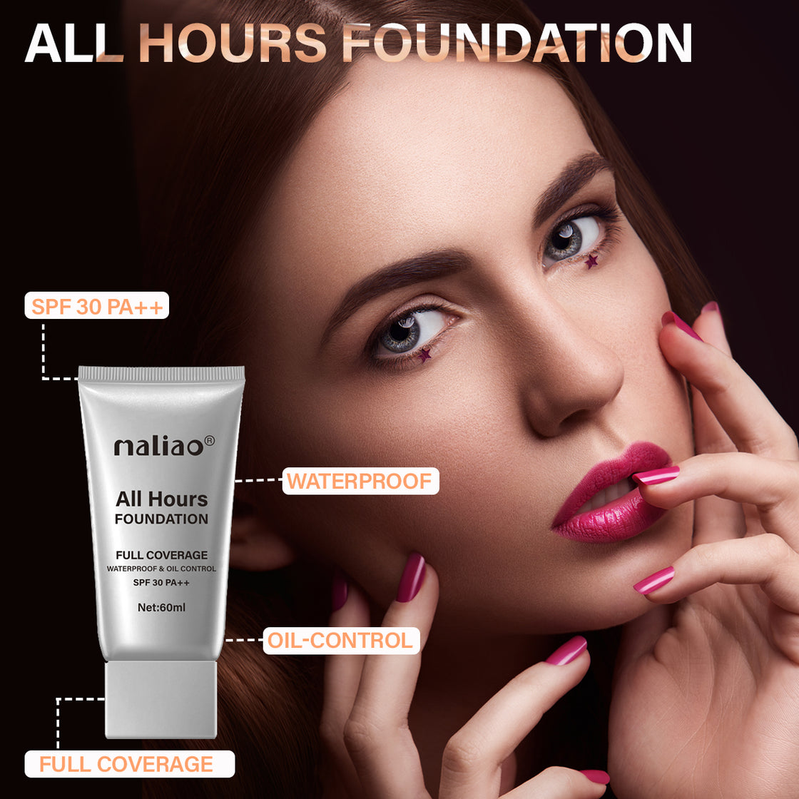 Maliao All Hours Foundation - Full Coverage, Waterproof, Oil Control, SPF 30 PA++ - Maliao Makeup