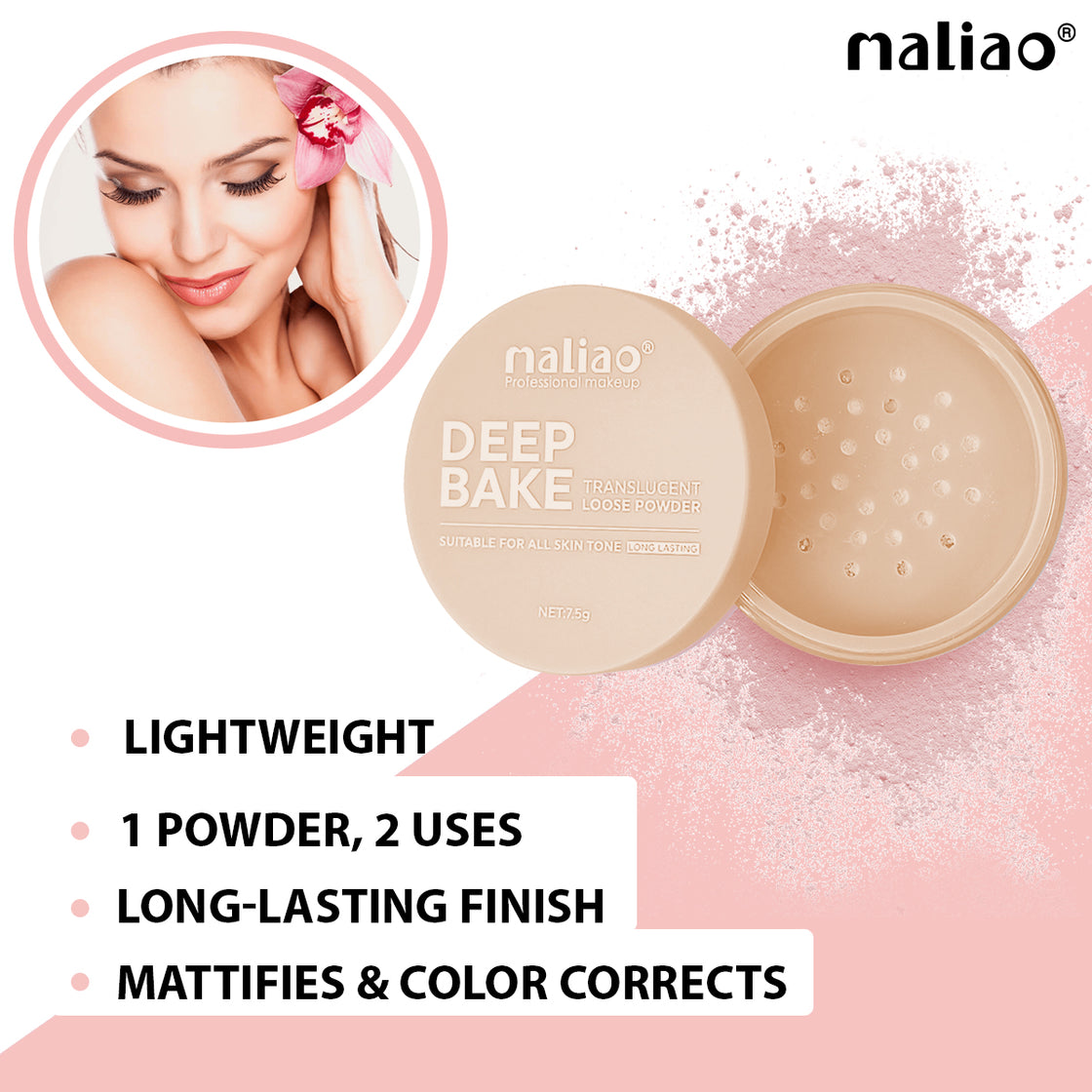 Maliao Deep Bake Translucent Matte Loose Powder - Shine Control and Flawless Finish - Maliao Makeup