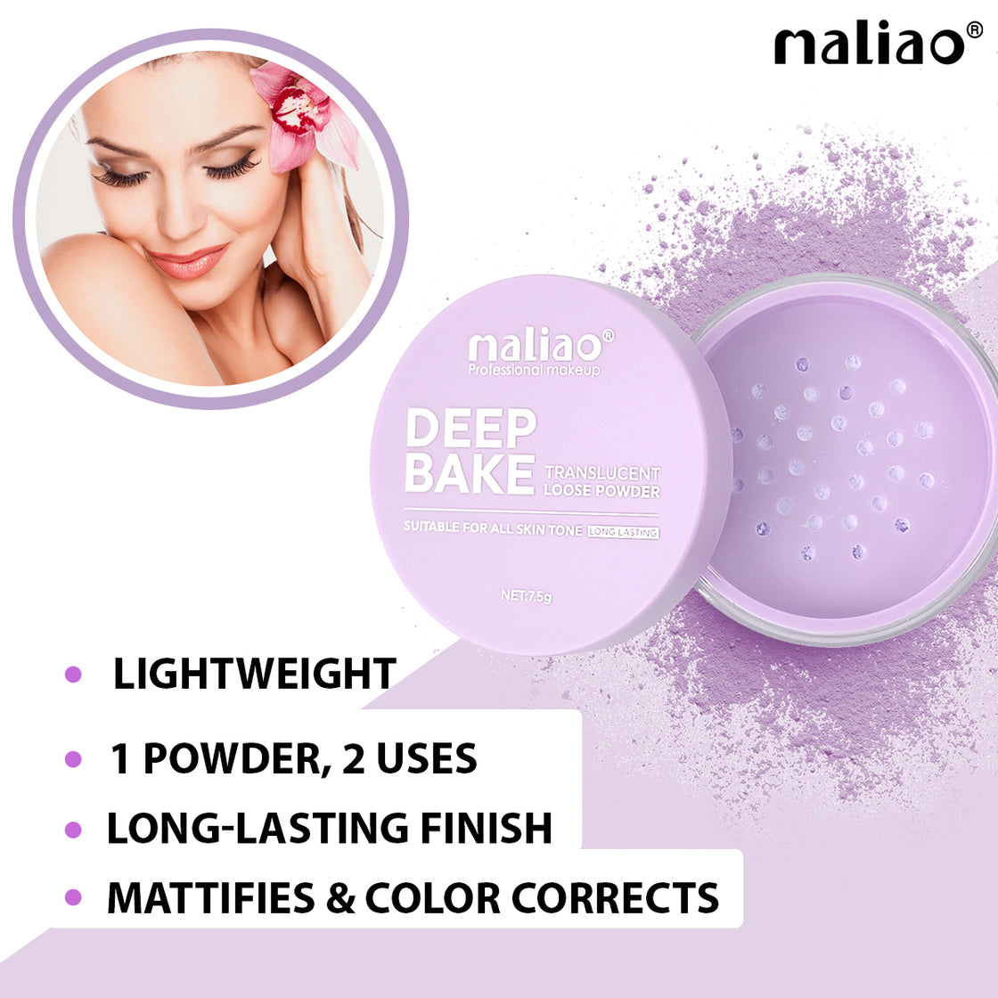 Maliao Deep Bake Translucent Matte Loose Powder - Shine Control and Flawless Finish - Maliao Makeup