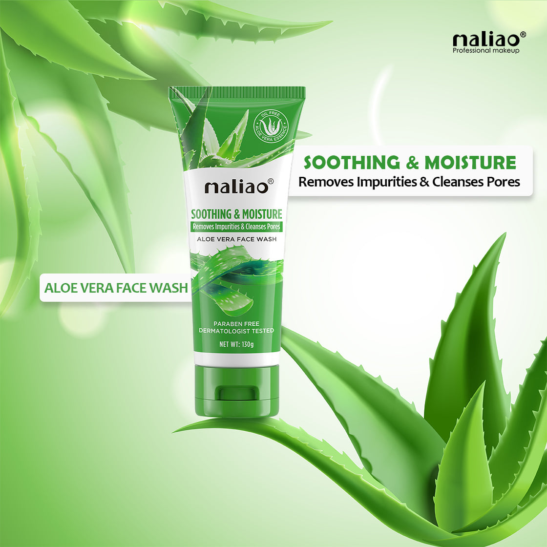 Maliao Soothing Aloe Vera Face Wash - Removes Impurities & Cleanses Pores - Maliao Makeup