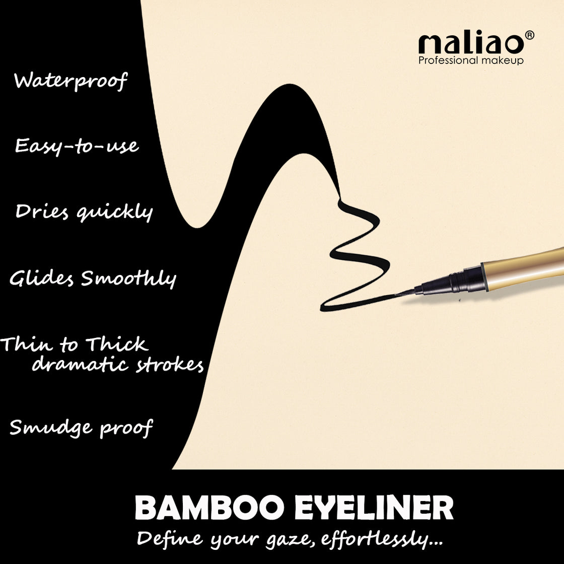 Maliao Bamboo Jet Black Liquid Eyeliner - Waterproof Precision for Stunning Eyes - Maliao Makeup