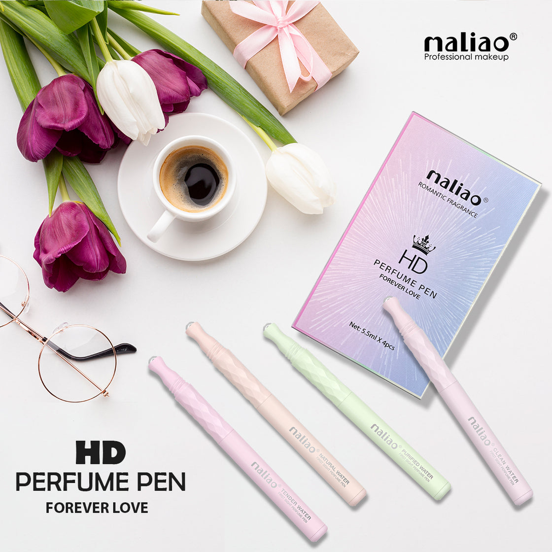 Maliao HD Liquid Roll on Perfume Pen - 4 Fragrances in 1 Packet (Tender Water, Natural Water, Clean Water, Purified Water) - Maliao Makeup