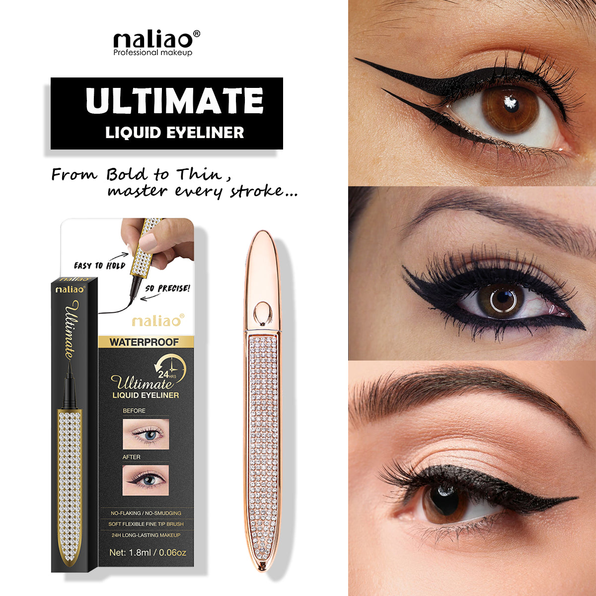 Maliao Ultimate Liquid Eyeliner - 24Hrs Long-Lasting, Waterproof, No Flaking, No Smudging - Maliao Makeup