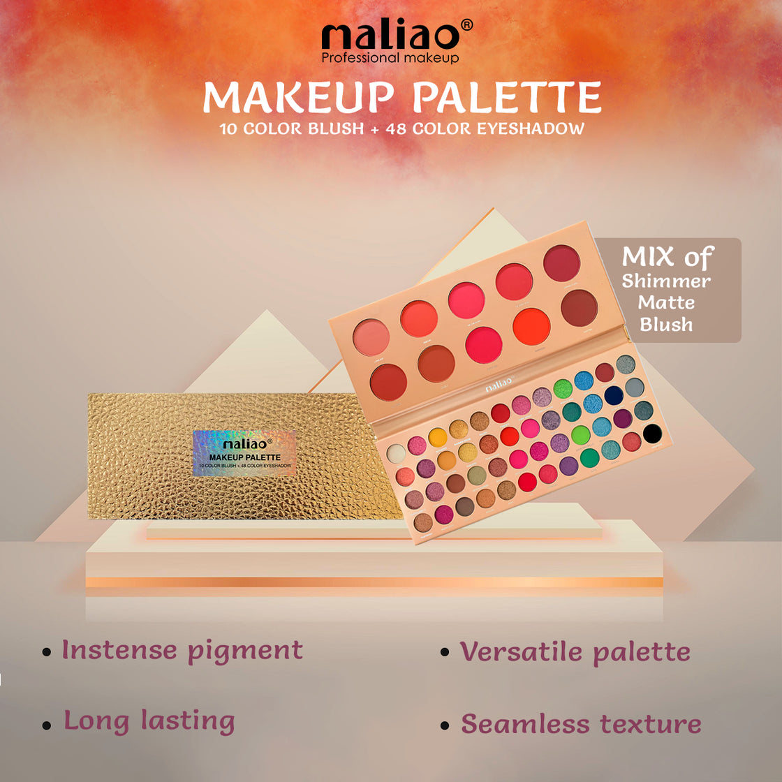 Maliao 10-Color Blush + 48-Color Eyeshadow Makeup Palette - Maliao Makeup