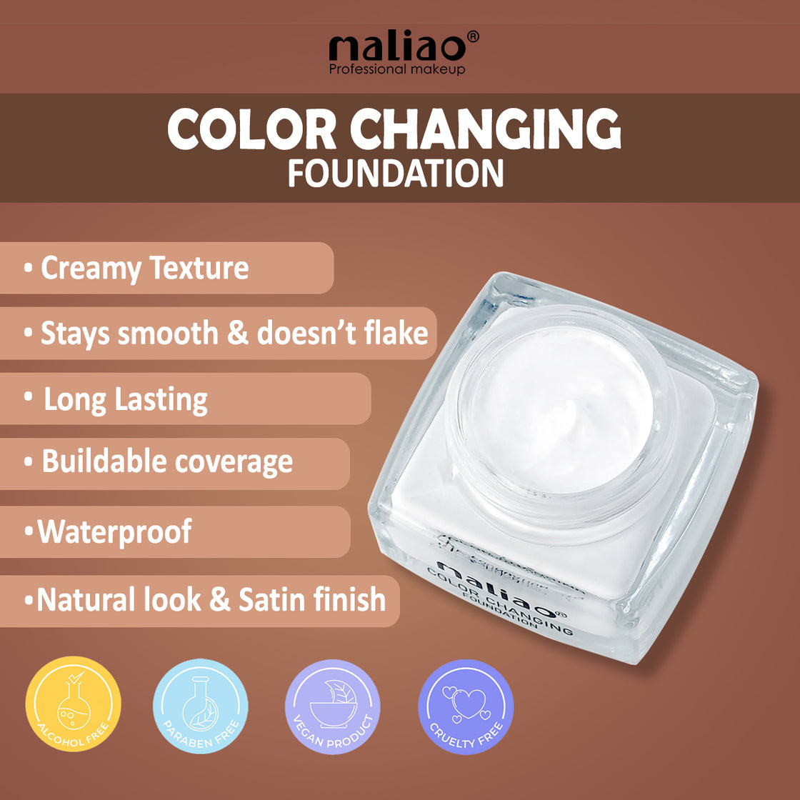 Maliao Colour Changing Waterproof Foundation with Satin Finish - Long-Lasting Beauty Maliao Professional Makeup