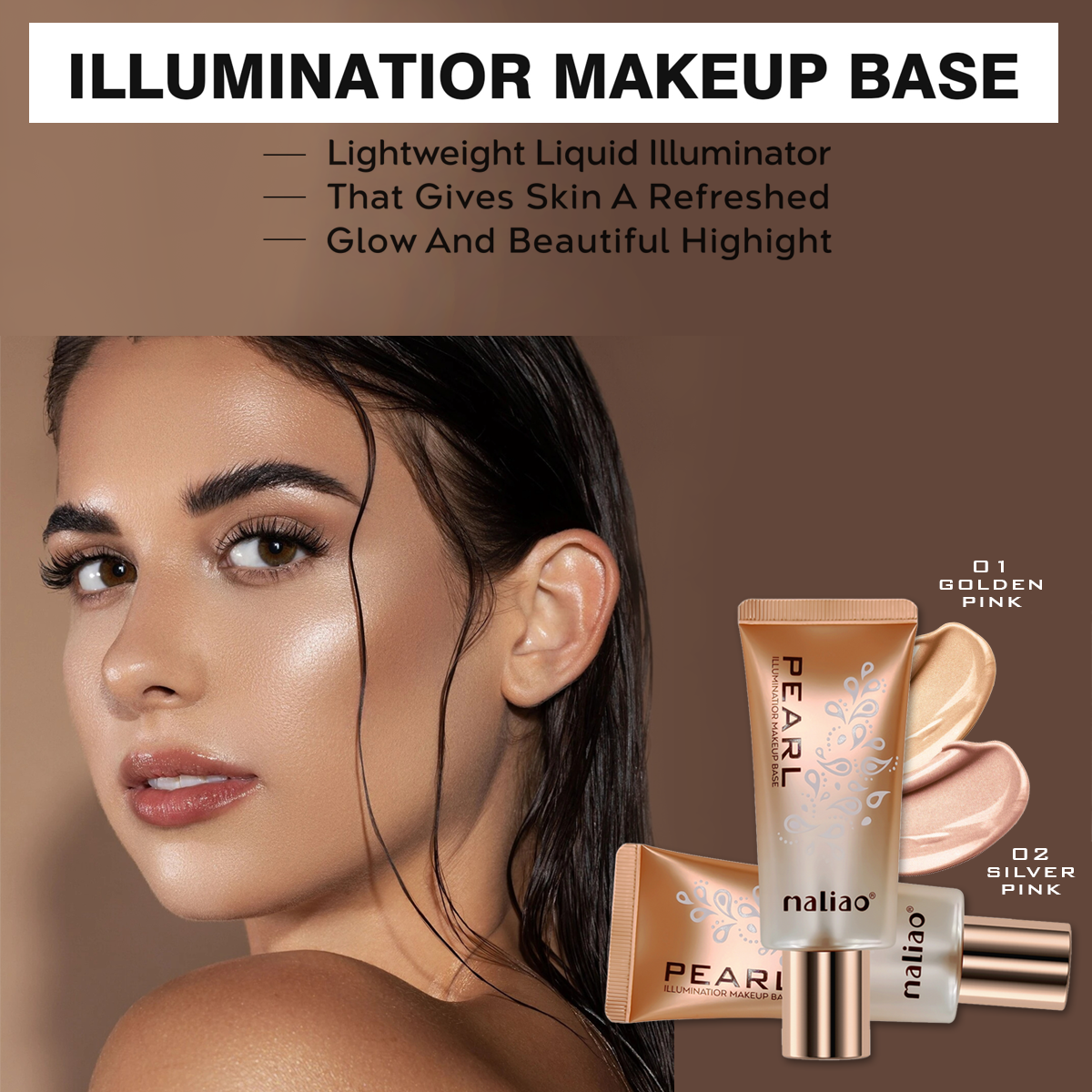 Maliao Pearl Illuminator Makeup Base - Bright Pearl Color for Instant Skin Brightening, Long-Lasting Primerq Maliao Professional Makeup