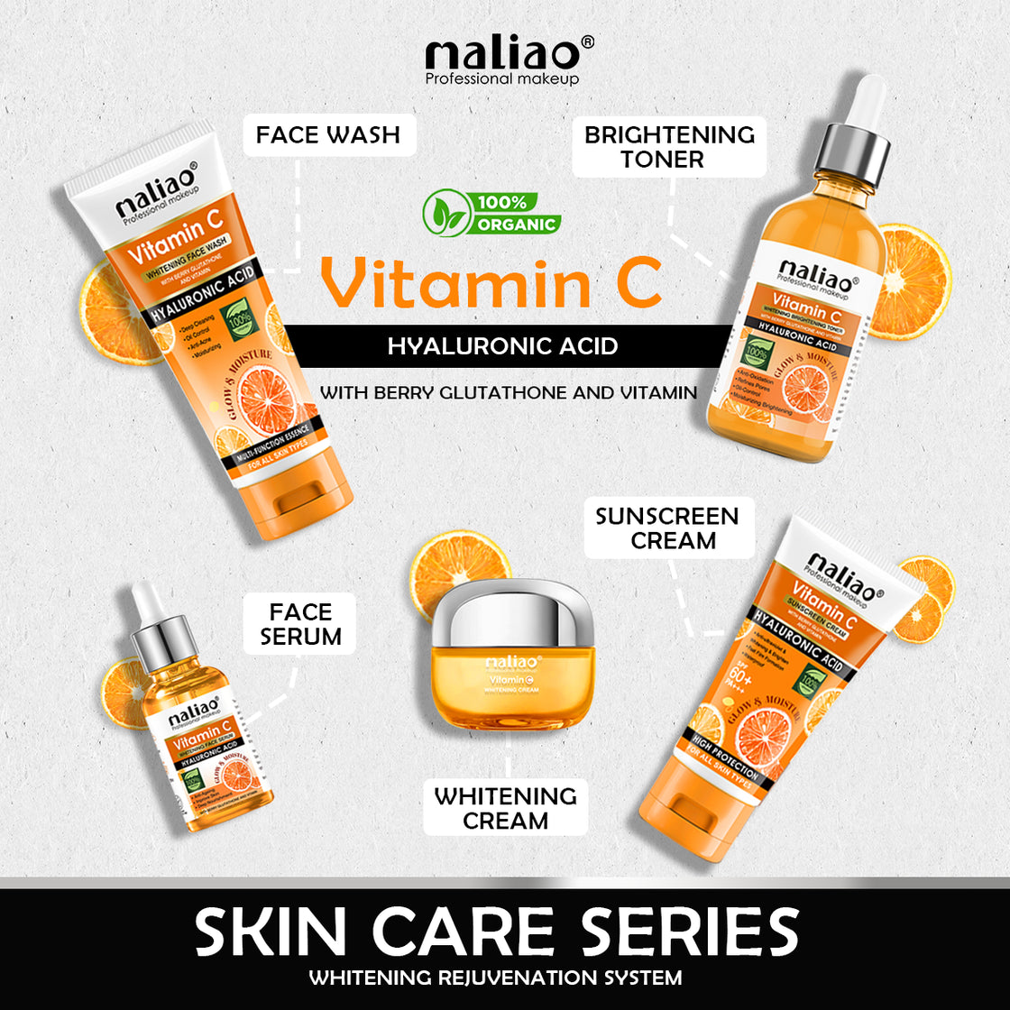 Maliao, SkincareSet, Serum, BeautyProducts, CompleteSkincare, Toner, RadiantSkin, WhiteningCream, FaceWash, Sunscreen, OrganicSkincare, VitaminC, 