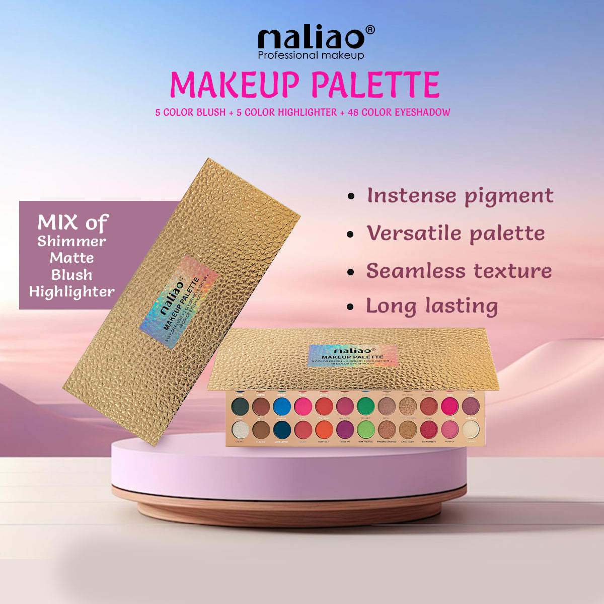 Maliao All-in-One Eyeshadow Palette Pro - 58 Colors with 5 Blush, 5 Highlighter, 48 Eyeshadows - Maliao Makeup