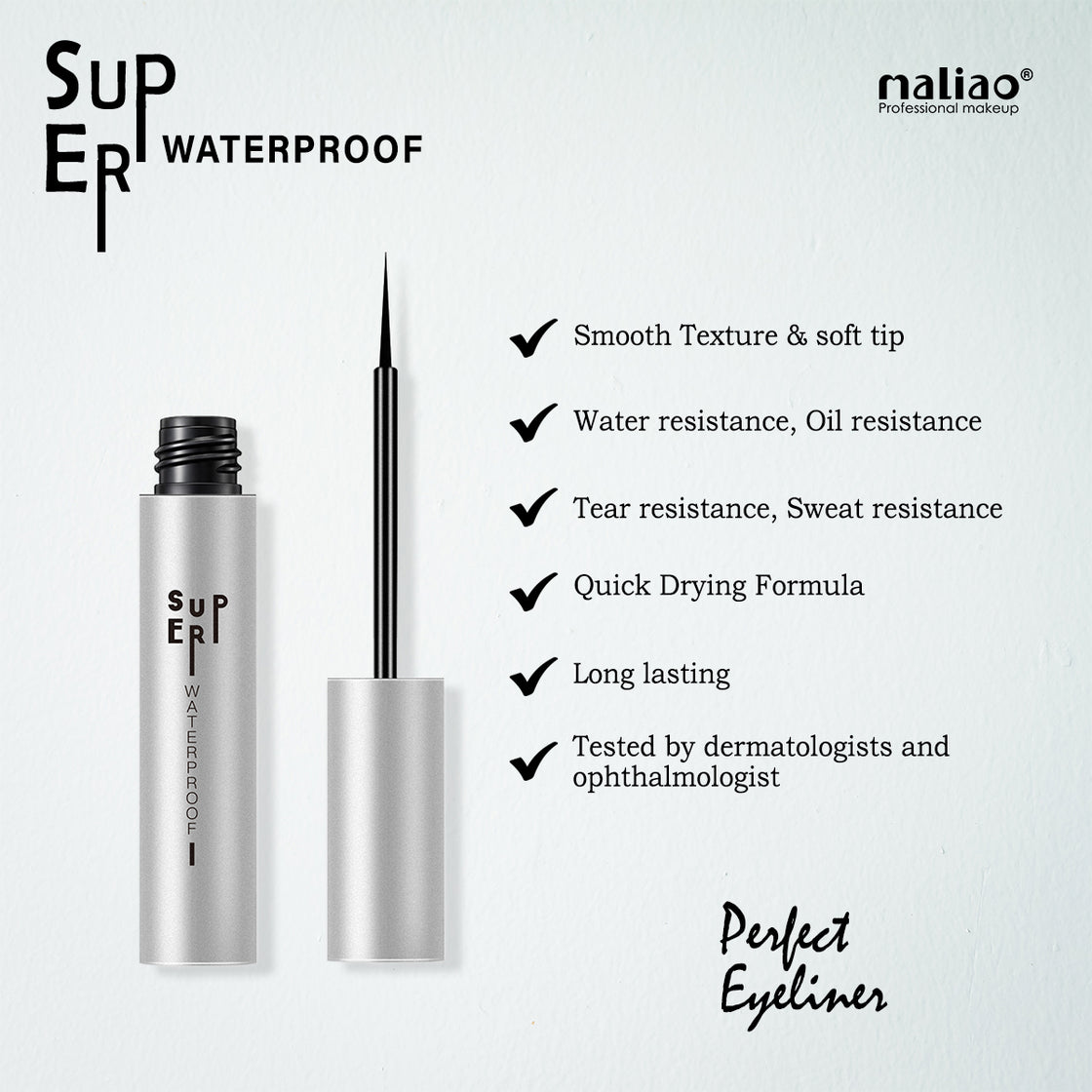 Maliao Super Waterproof Liquid Eyeliner - 24H Long-Lasting Matte Black, Smudge Proof & Transfer Proof - Maliao Makeup