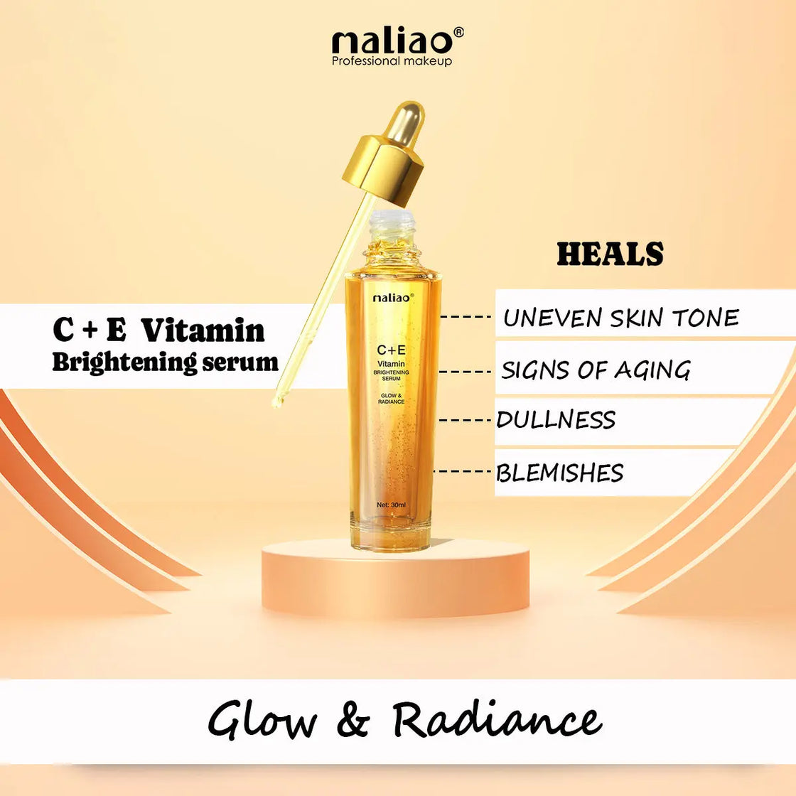 Maliao Professional Vitamin C+E Brightening Serum - Combat Dull Skin And Fade Dark Spots Maliao Professional Makeup