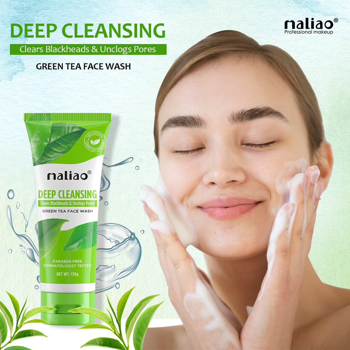 Maliao Deep Cleansing Green Tea Face Wash - Clears Blackheads & Unclogs Pores Maliao Professional Makeup