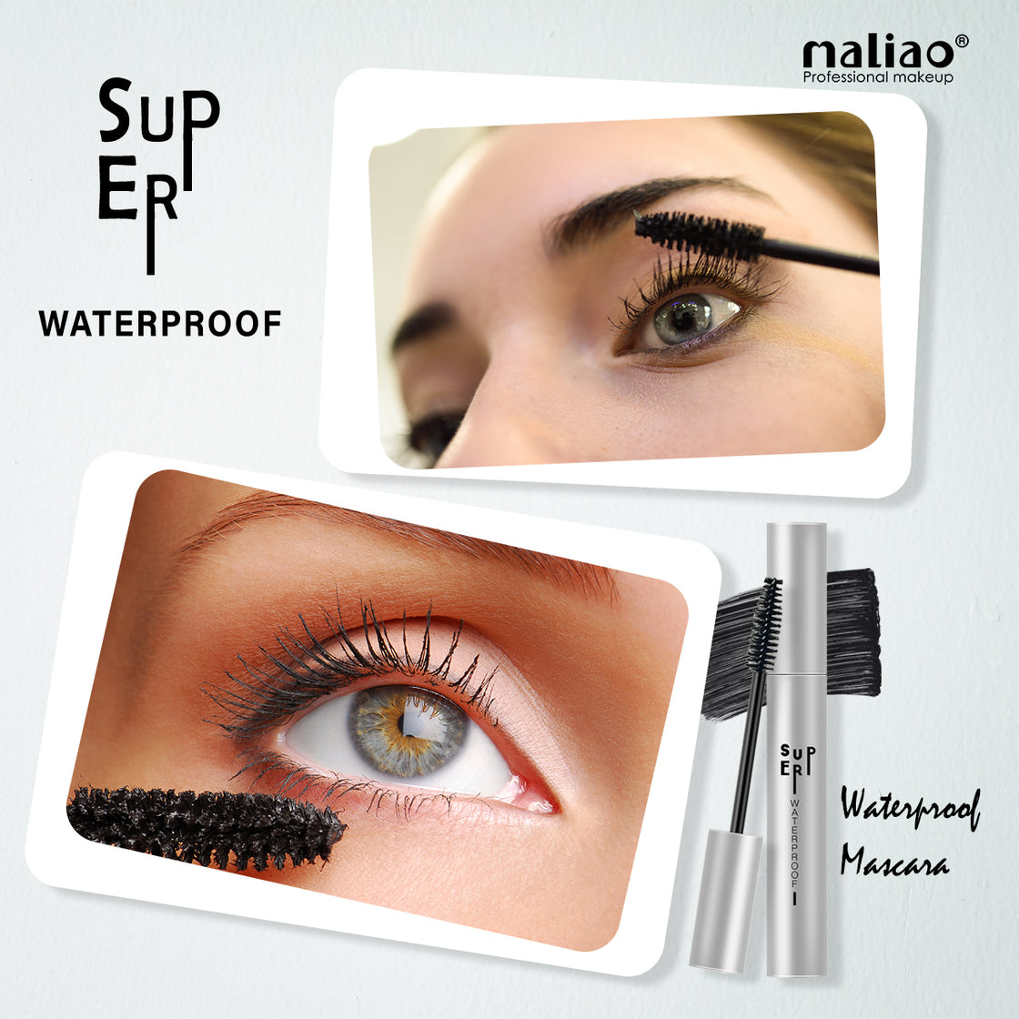 Maliao Long Lasting Super Waterproof Mascara - Defined Volume, No Clump, Intense Volumizing, Natural Finish Black, 10ml - Maliao Makeup