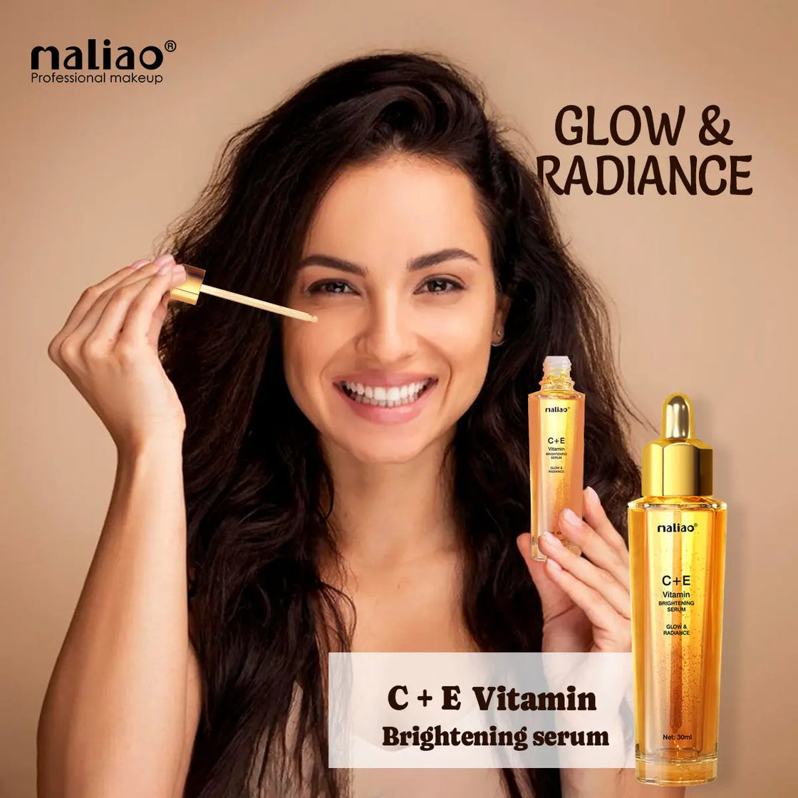 Maliao Professional Vitamin C+E Brightening Serum - Combat Dull Skin And Fade Dark Spots Maliao Professional Makeup