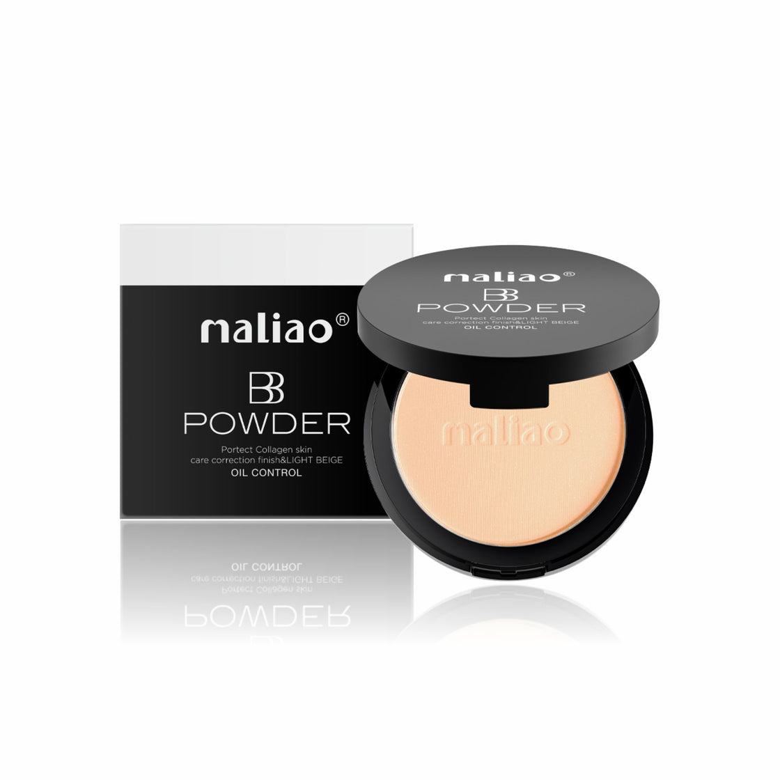 Maliao BB Compact Powder Oil Control - Protect Collagen, Skin Care Correction Finish, Light Beige - Maliao Makeup