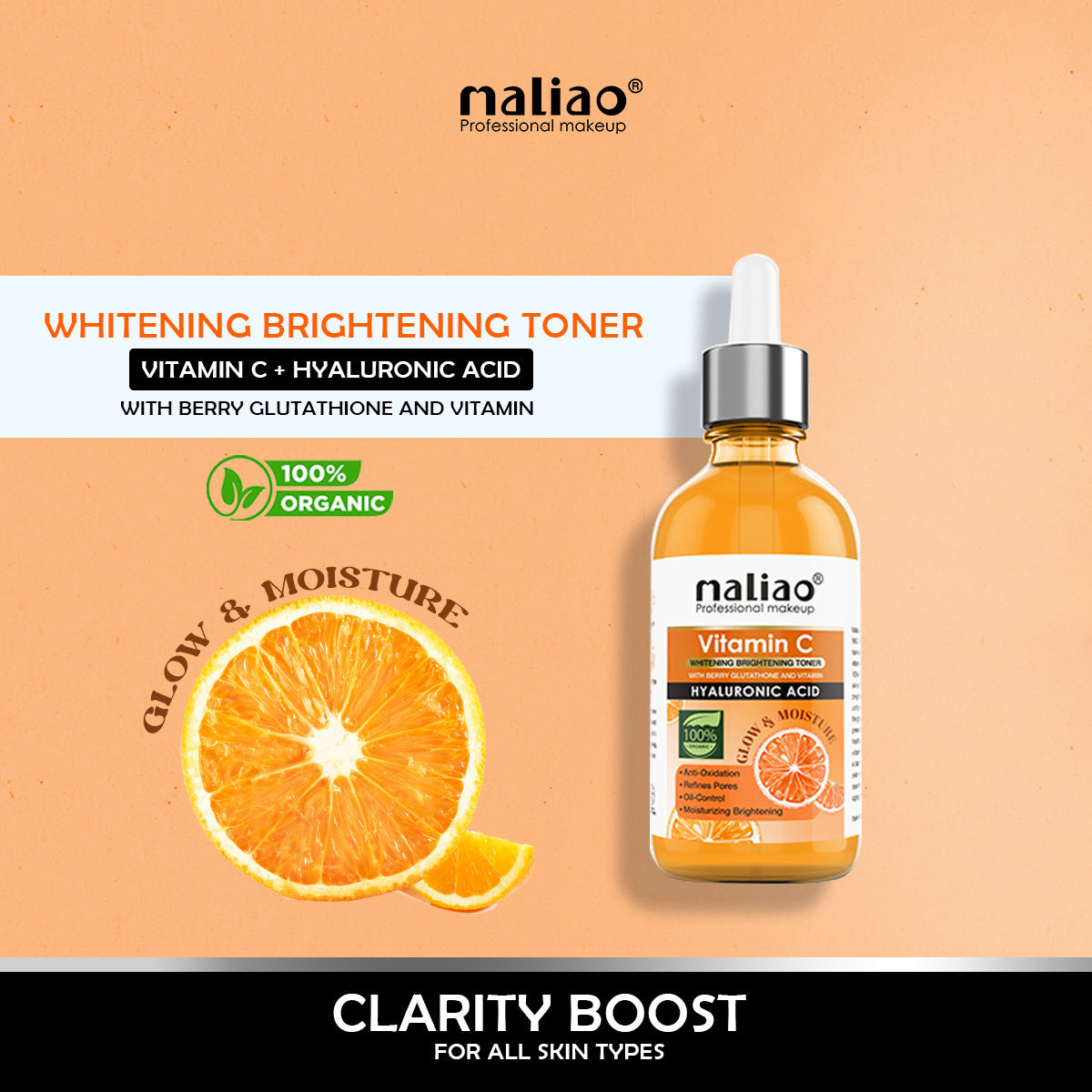 Maliao,VitaminC,AntiOxidation,BeautyProducts,AllSkinTypes,PoreRefining,HyaluronicAcid,Skincare,BrighteningToner,BerryGlutathione,