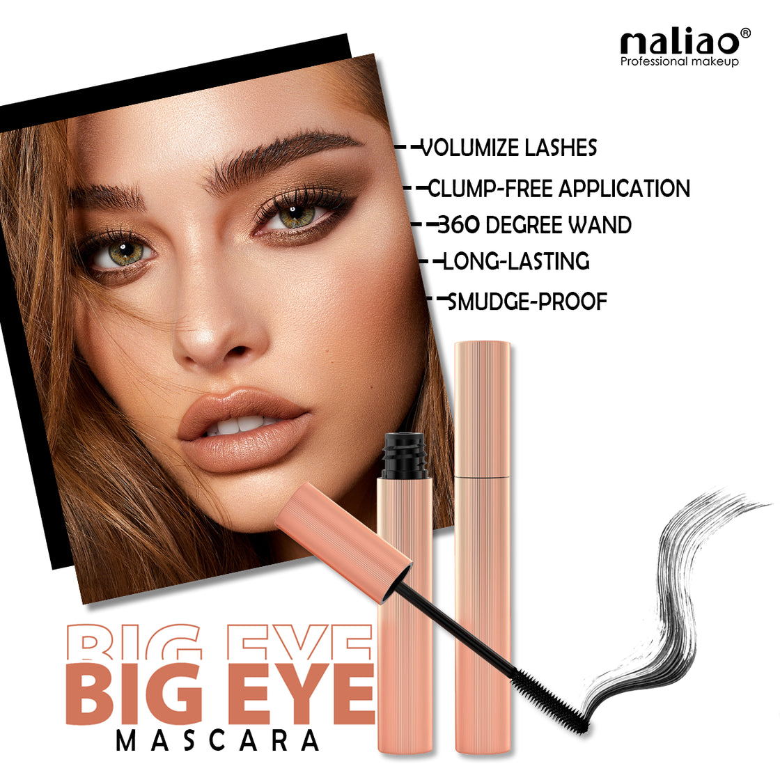 Maliao HD Waterproof Mascara - Intense, Dense, Long-Lasting Lashes Maliao Professional Makeup