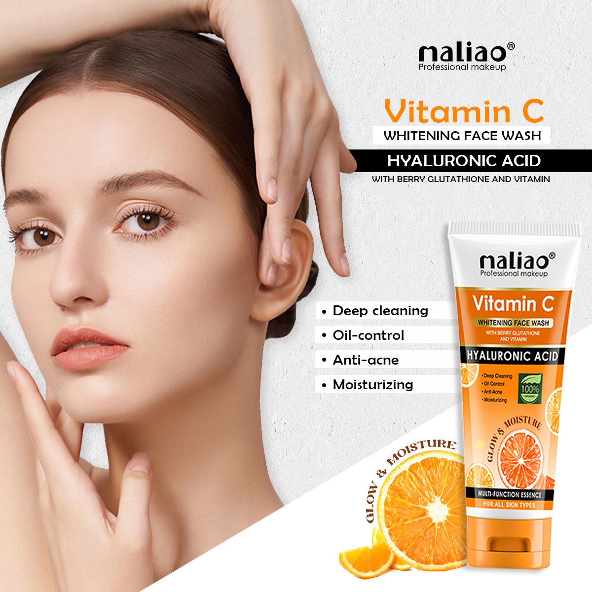 Maliao, Skincare, GentleFormula, Hyperpigmentation, Brightening, HyaluronicAcid, BerryGlutathione, VitaminC, WhiteningFaceWash, 