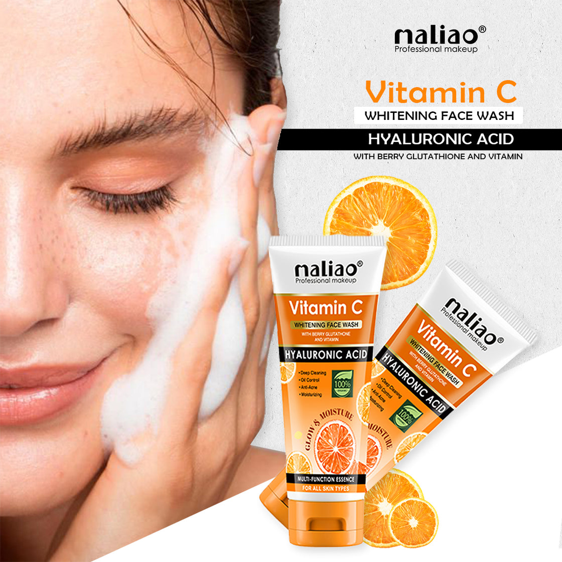 Maliao, Skincare, GentleFormula, Hyperpigmentation, Brightening, HyaluronicAcid, BerryGlutathione, VitaminC, WhiteningFaceWash, 