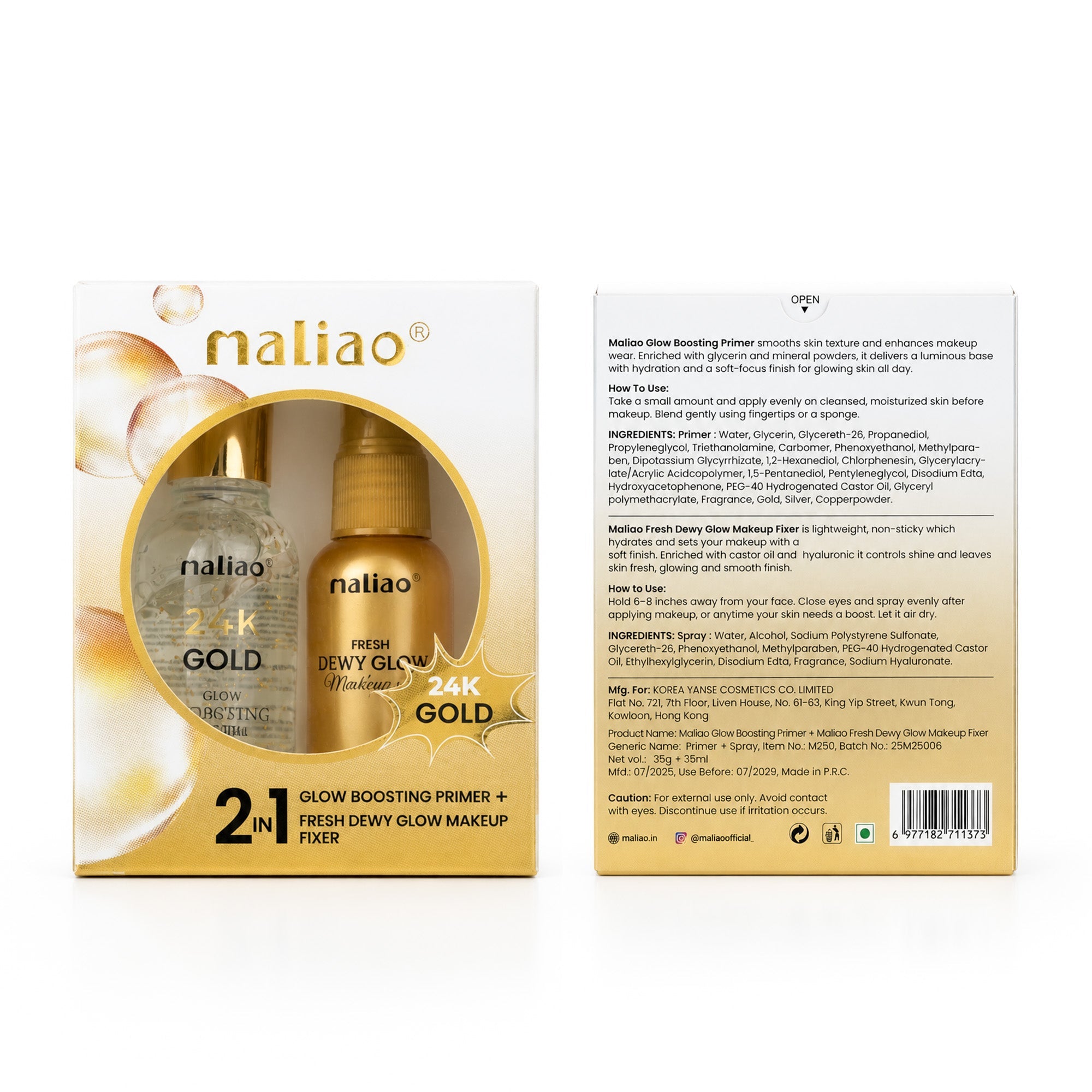 Face Primer + Makeup Fixer Spray  Gold Glow Boosting Primer Face