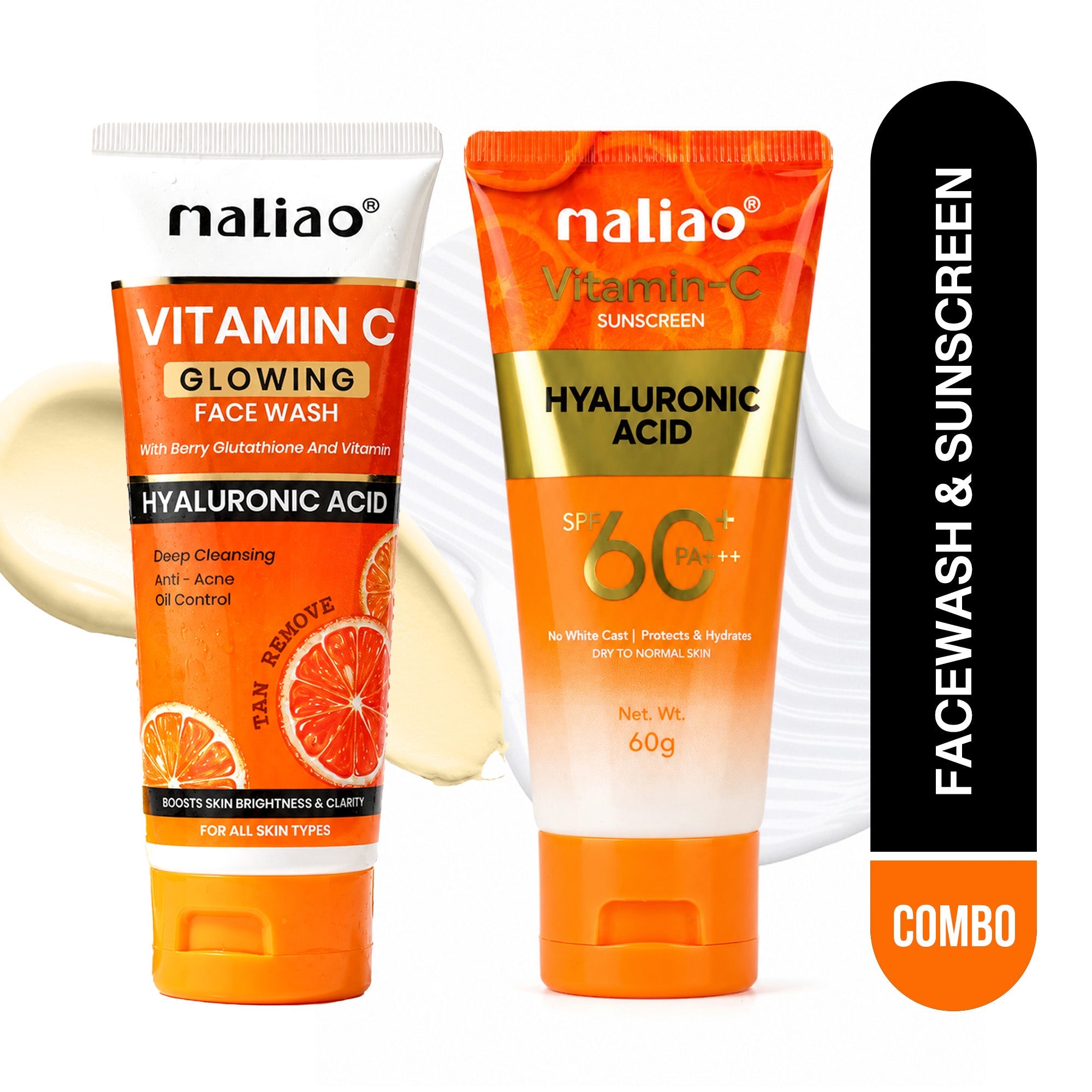 Maliao Vitamin C Glowing Facewash & Vitamin C Sunscreen Cream SPF 60 PA+++ Combo