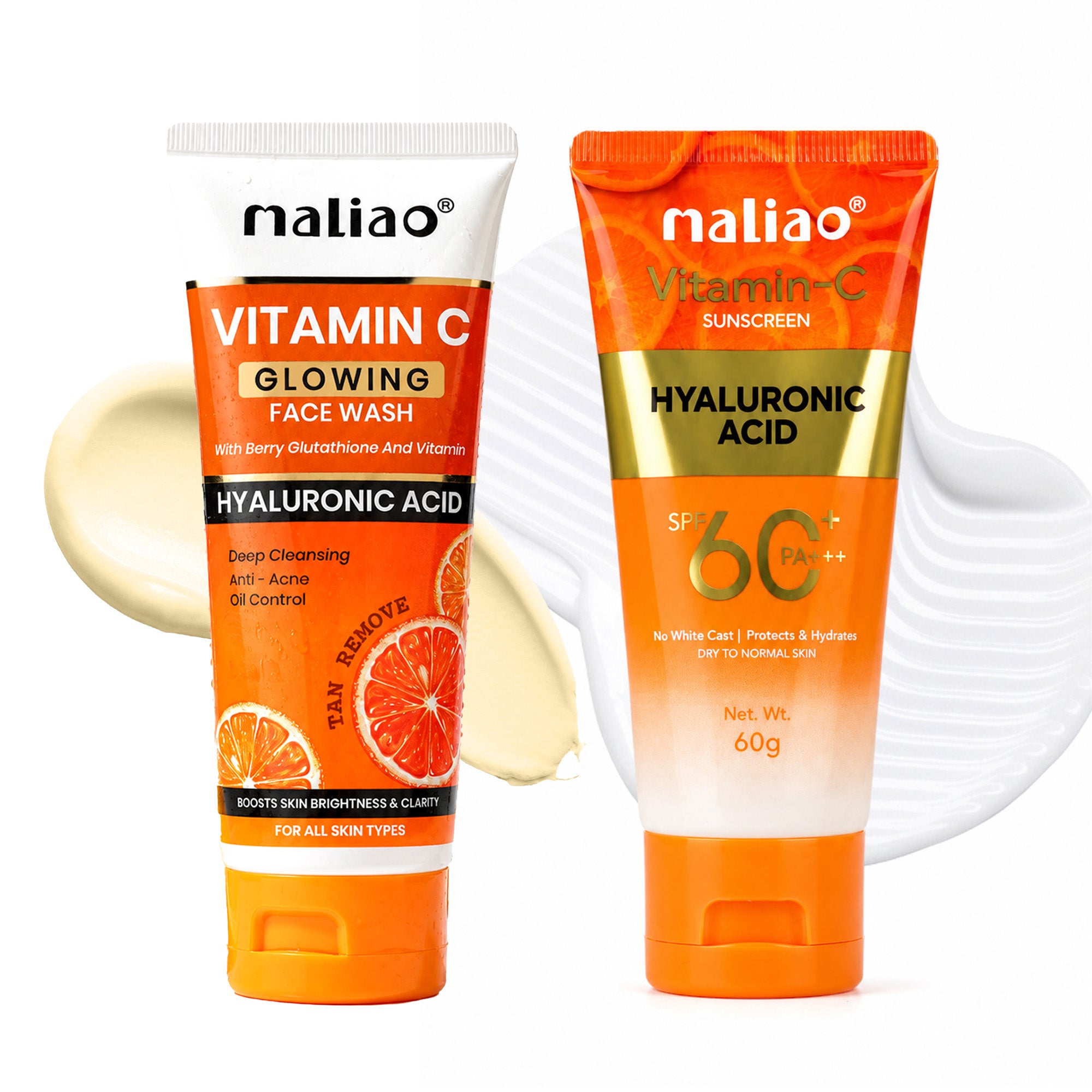 Maliao Vitamin C Glowing Facewash & Vitamin C Sunscreen Cream SPF 60 PA+++ Combo