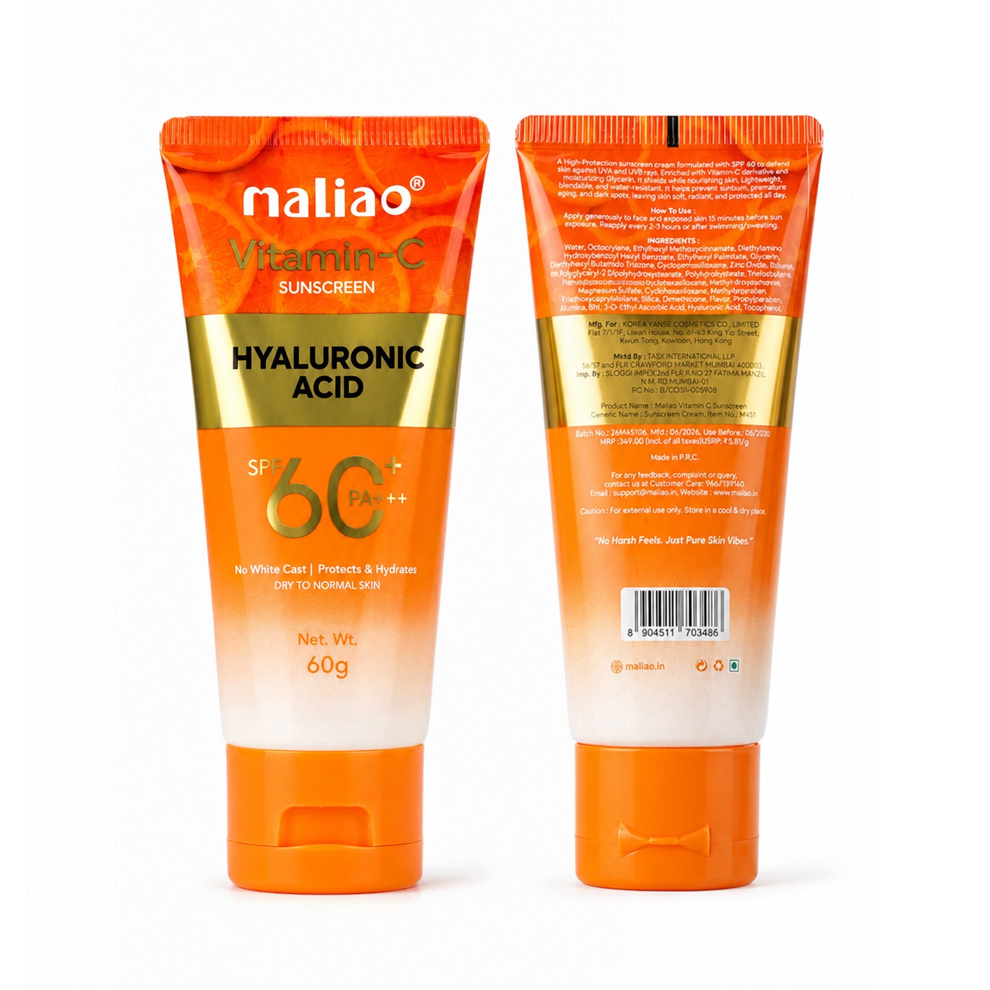 Maliao Vitamin C SPF 60 PA+++ Sunscreen Cream Face