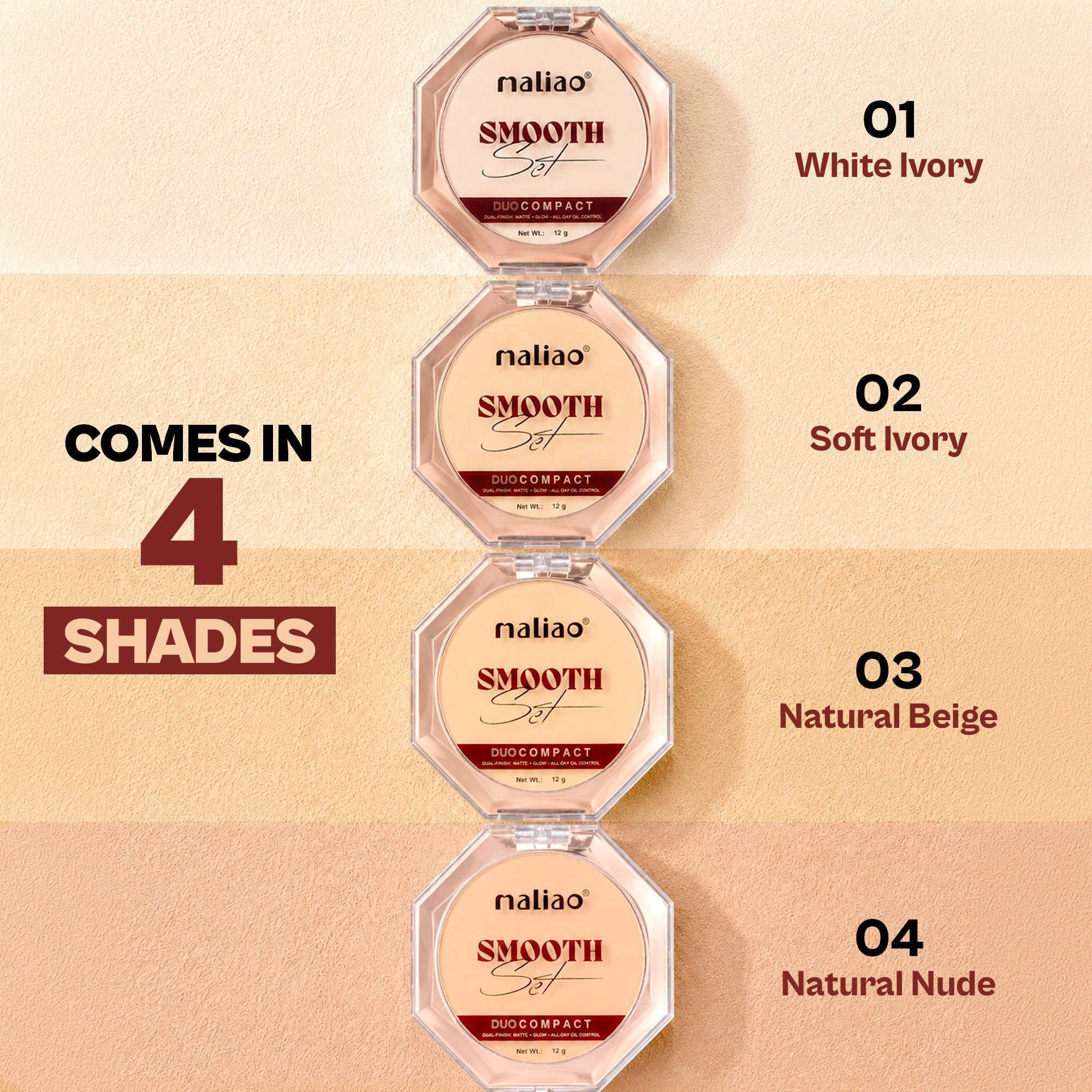 Maliao High Coverage Prime & Fine Matte Pressed Powder Face