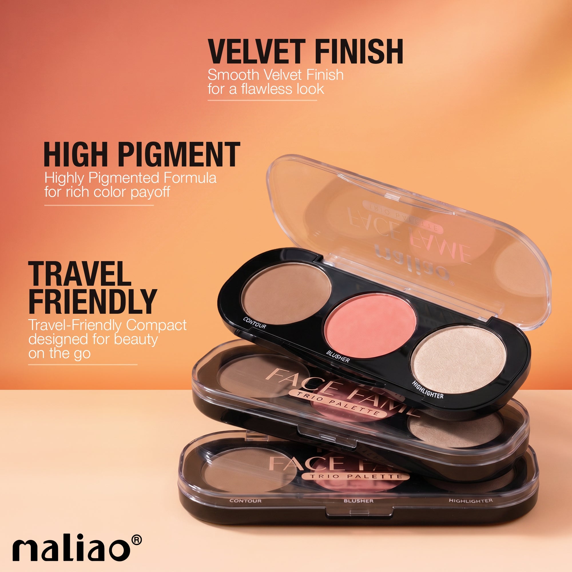 Maliao Face Fame Trio Palette-Blusher, Contour & Highlighter Face