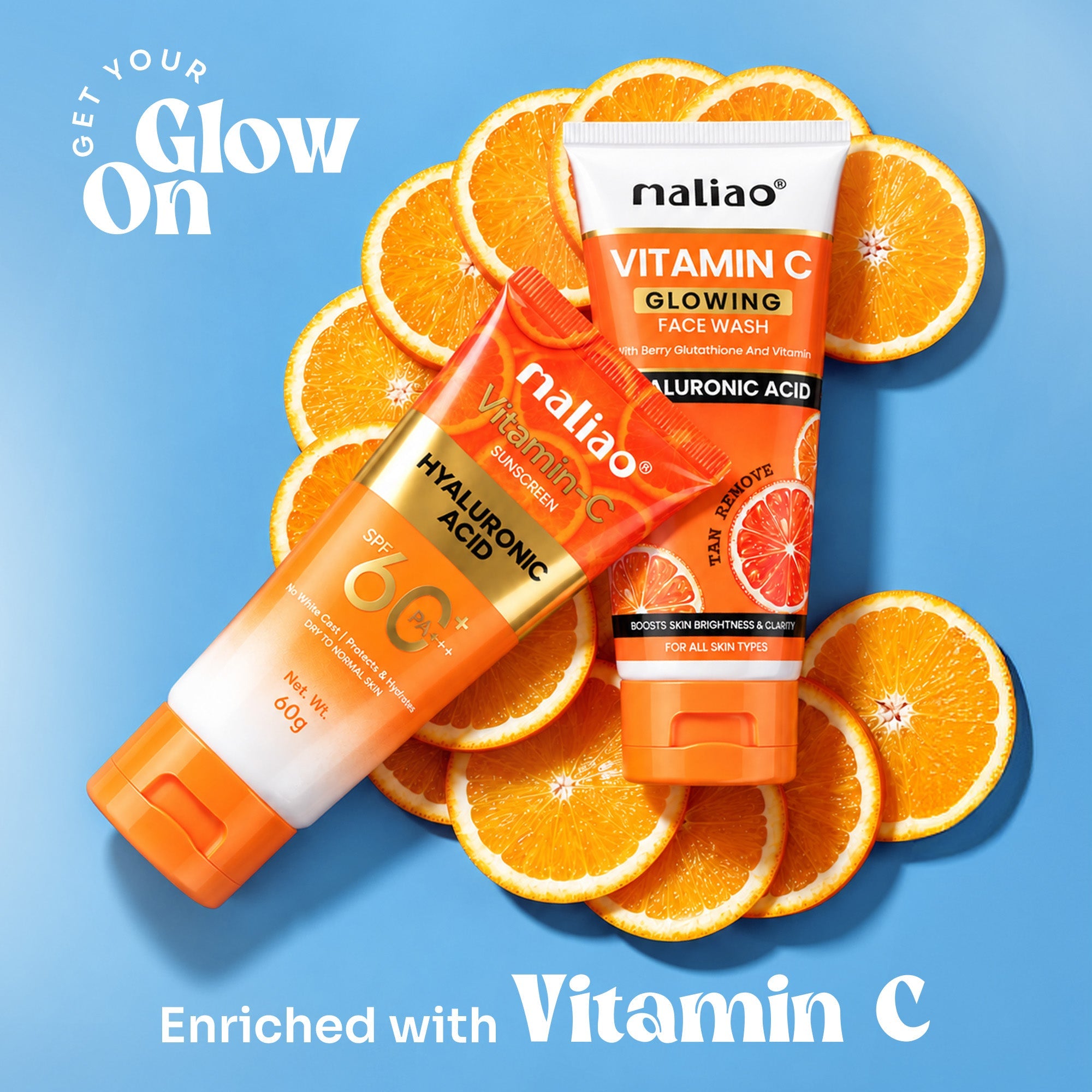 Maliao Vitamin C Glowing Facewash & Vitamin C Sunscreen Cream SPF 60 PA+++ Combo