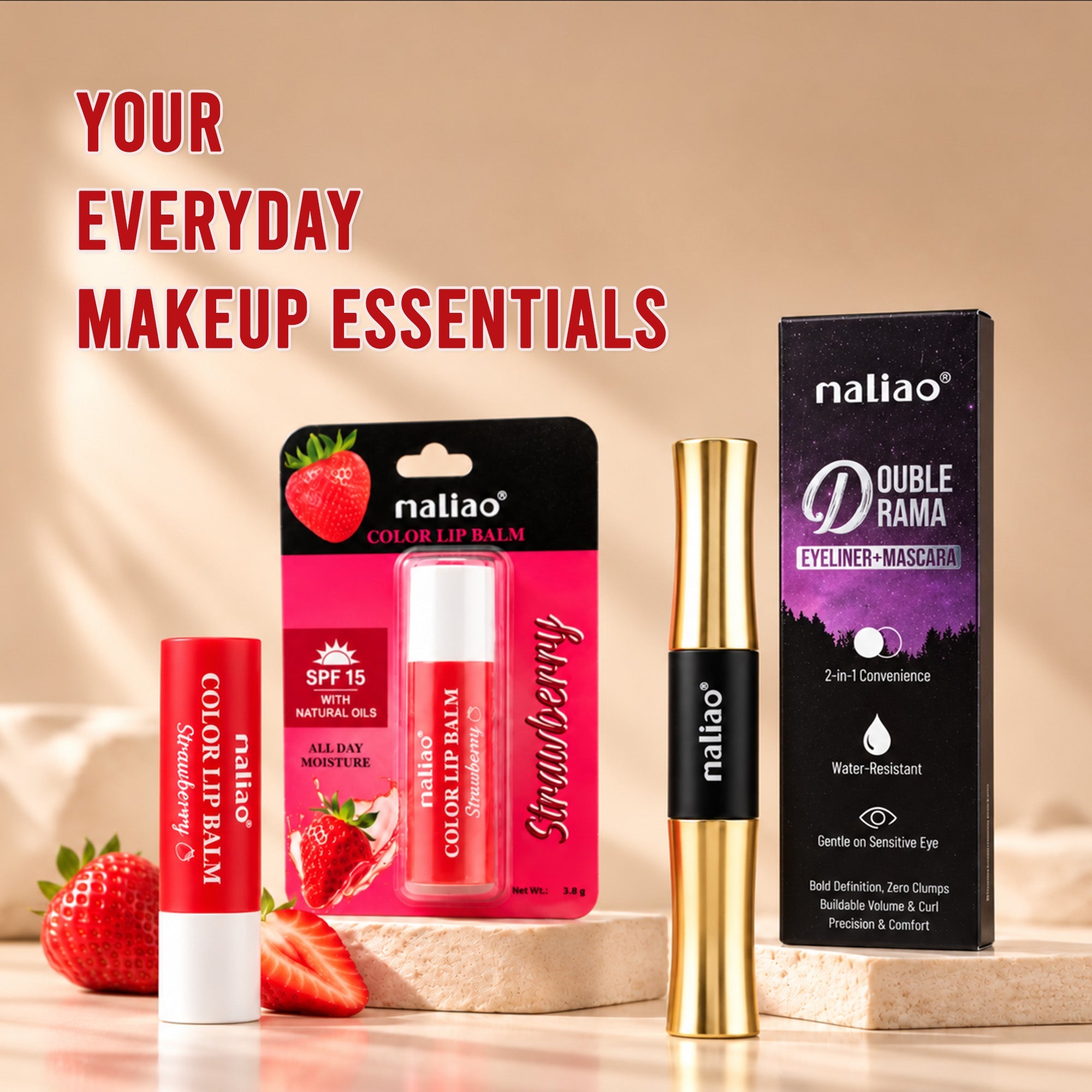 Maliao Color Lip Balm + Maliao Double Effect Mascara & Eyeliner Combo