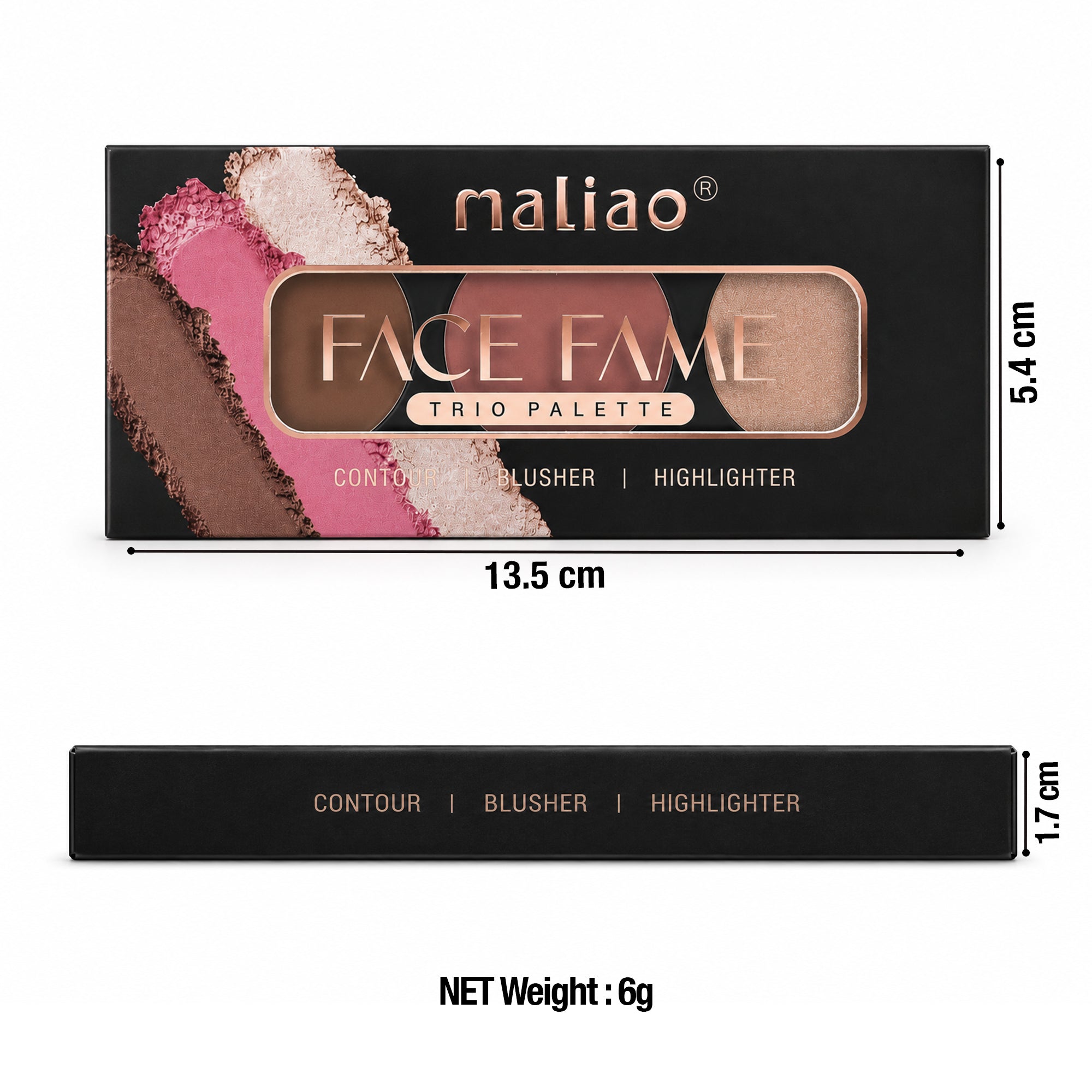 Maliao Face Fame Trio Palette-Blusher, Contour & Highlighter Face