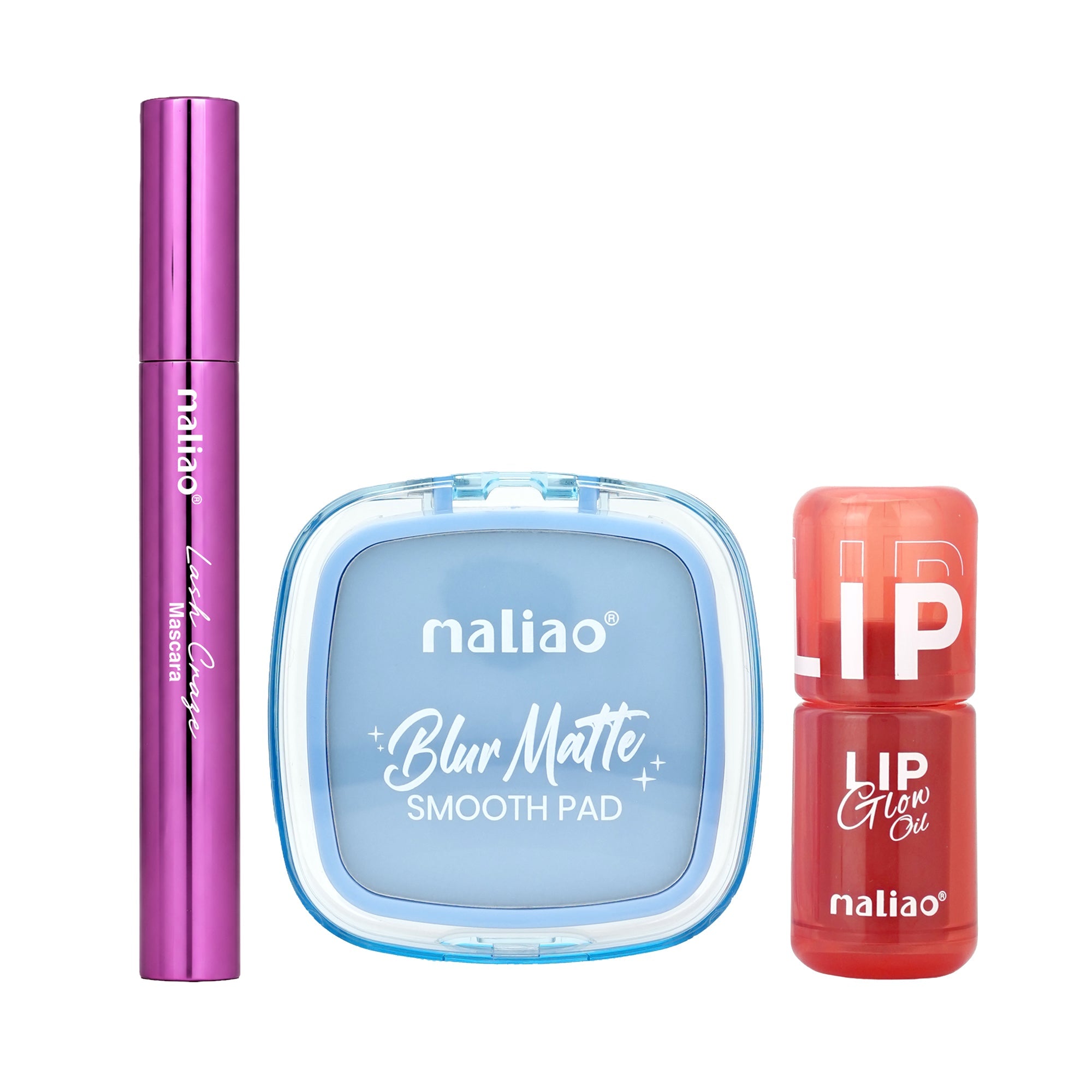 Maliao Blur Matte Smooth Pad, Maliao Lash Craze Mascara & Maliao Lip Glow Oil