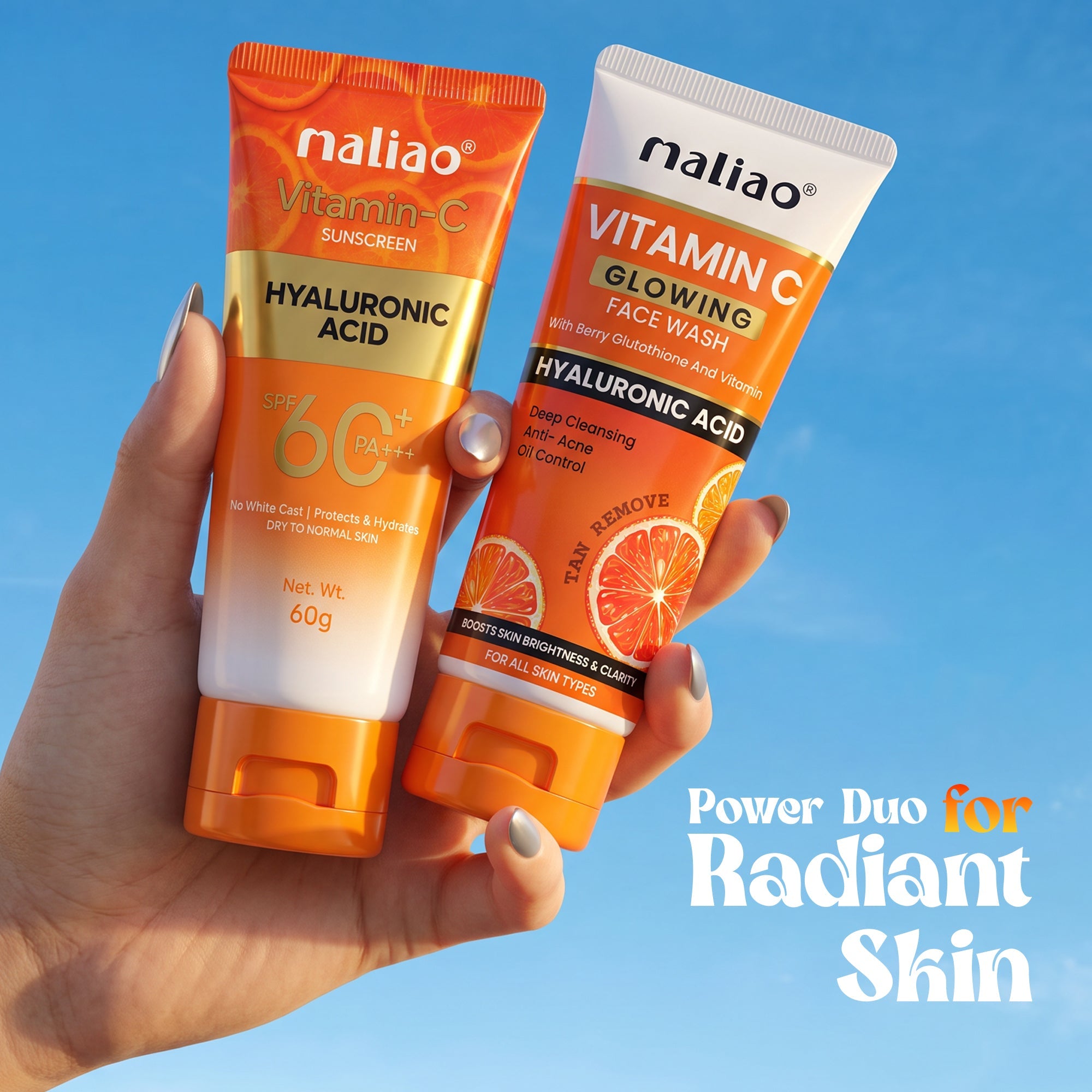 Maliao Vitamin C Glowing Facewash & Vitamin C Sunscreen Cream SPF 60 PA+++ Combo