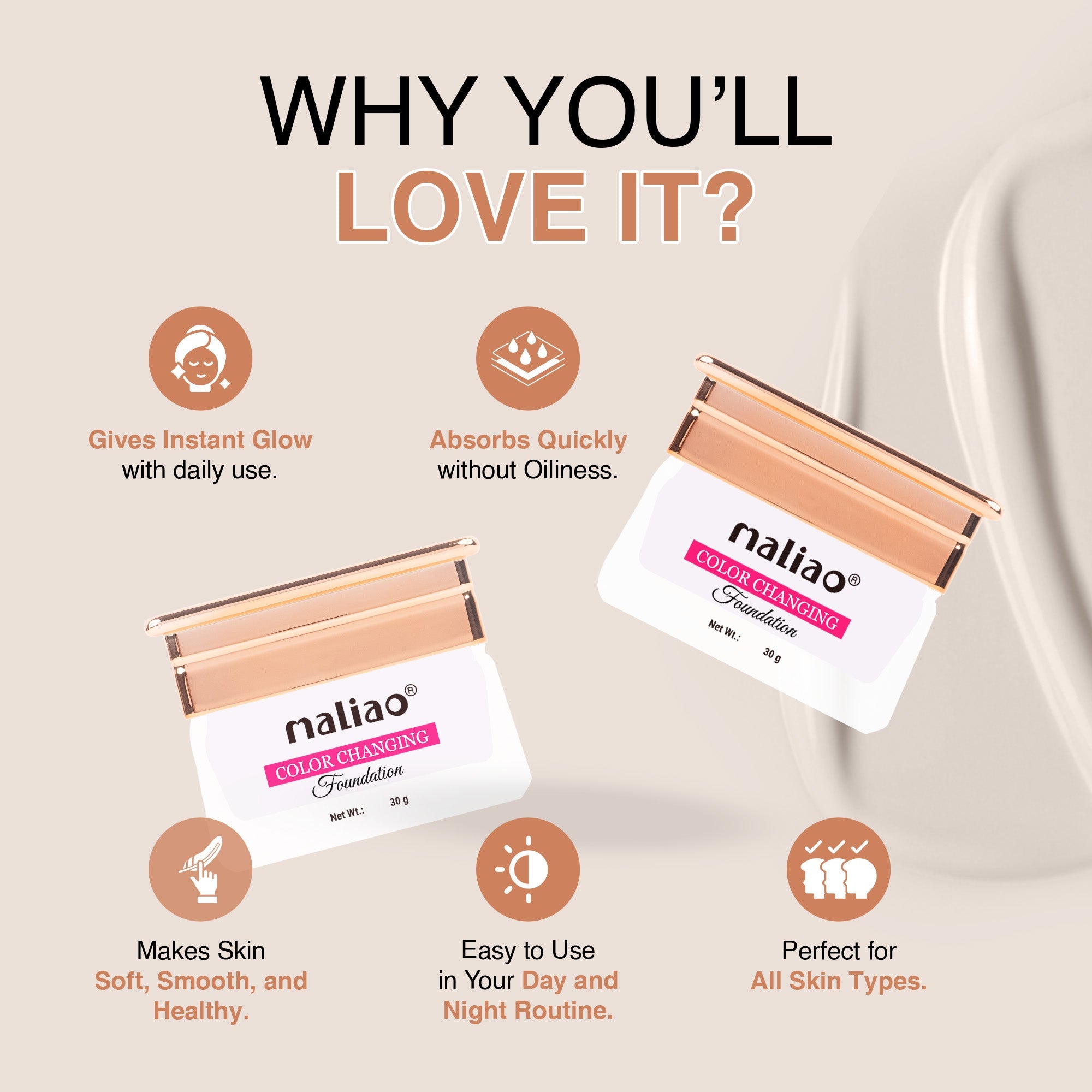 Maliao Colour Changing Waterproof Foundation Face