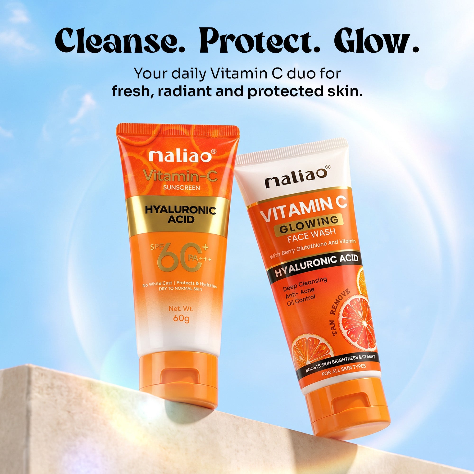 Maliao Vitamin C Glowing Facewash & Vitamin C Sunscreen Cream SPF 60 PA+++ Combo
