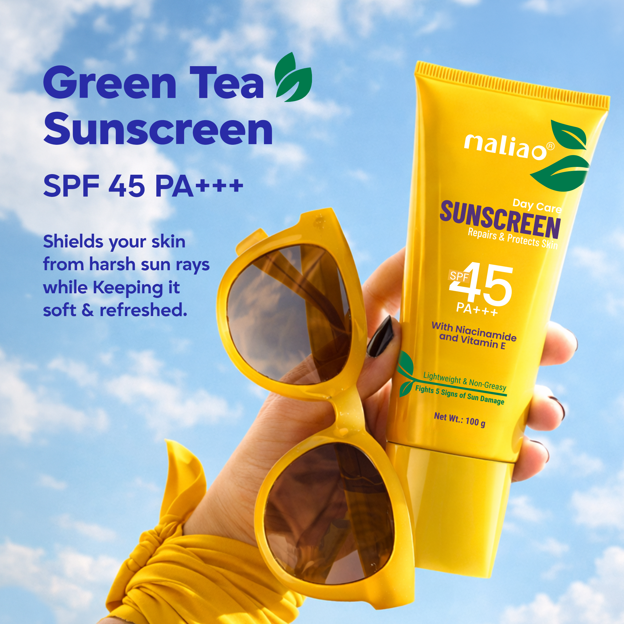 Maliao Green Tea Sunscreen SPF 45 PA+++ Face