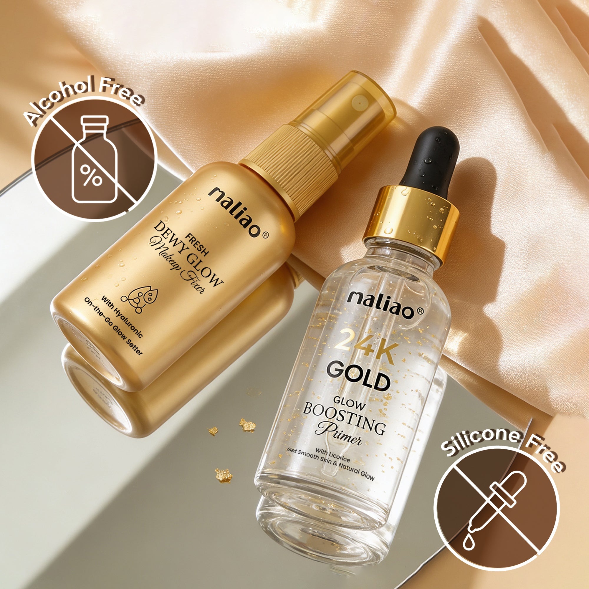 Face Primer + Makeup Fixer Spray  Gold Glow Boosting Primer Face
