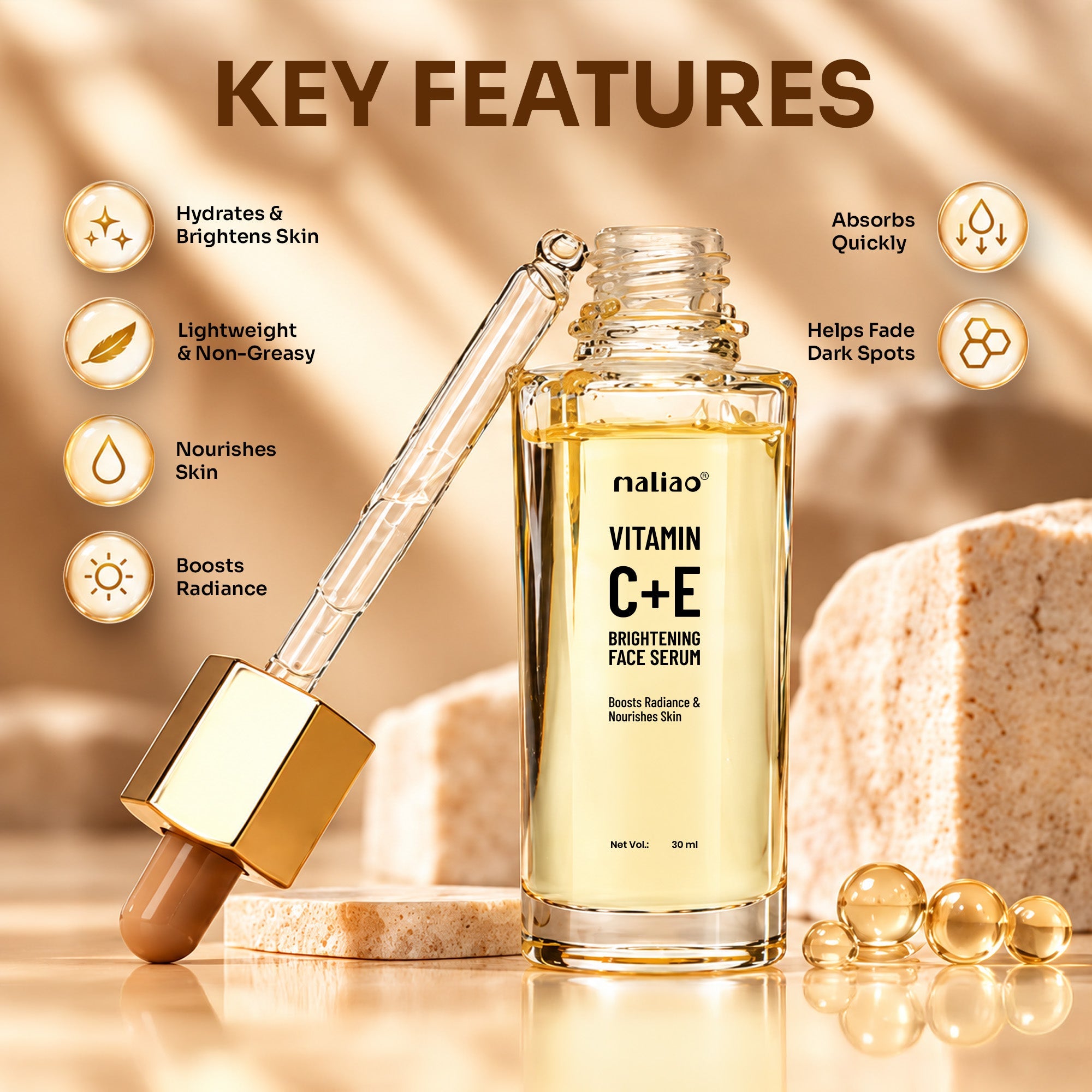 Maliao Vitamin C + E Brightening Face Serum Face