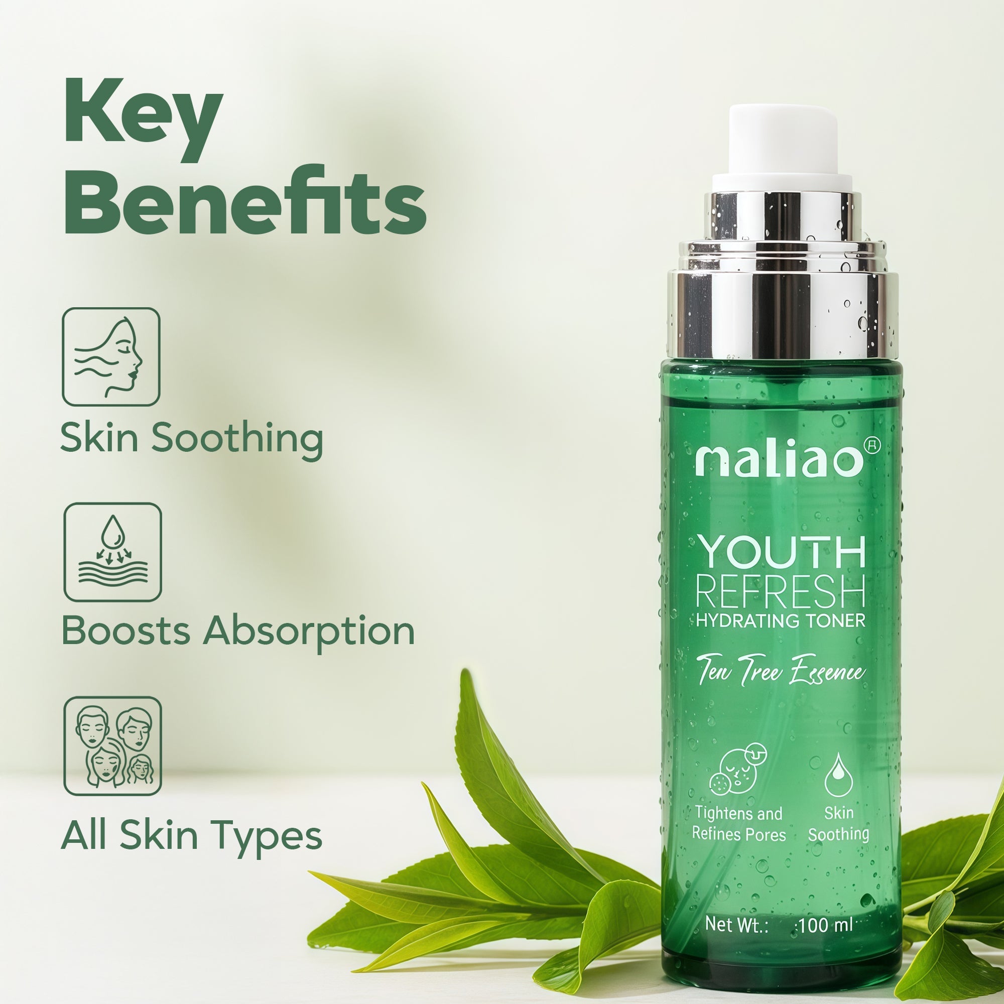 Maliao Youth Freeze Toner with Tea Tree Green - Refreshing and Clarifying Toner for Clear, Youthful Skin Face