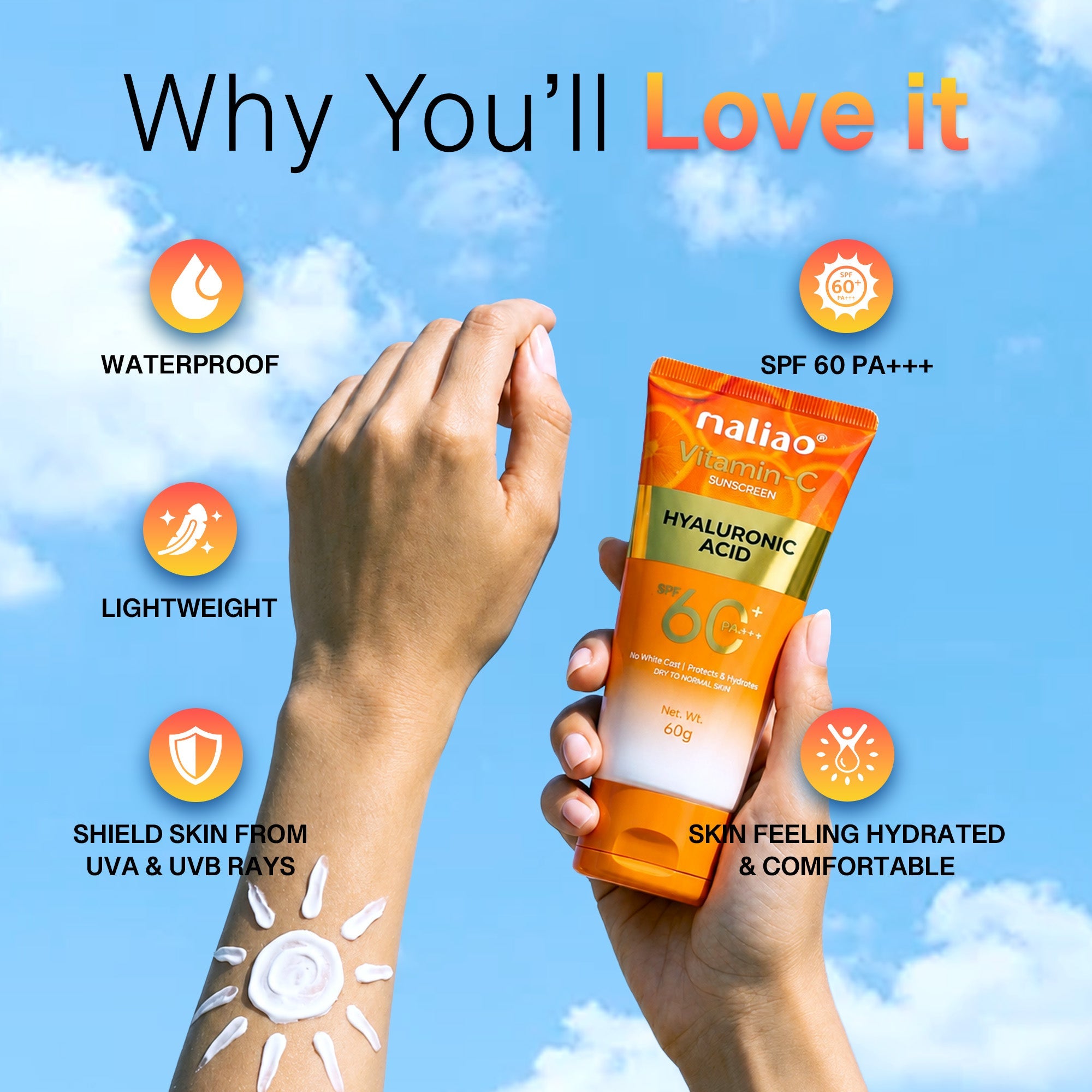 Maliao Vitamin C SPF 60 PA+++ Sunscreen Cream Face
