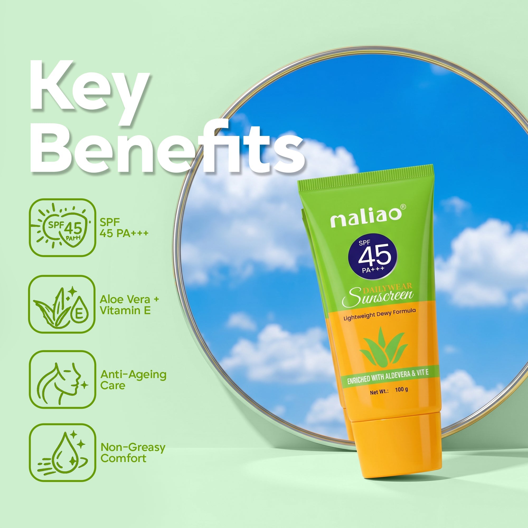 Maliao Dailywear Sunscreen SPF 45 PA+++ Face