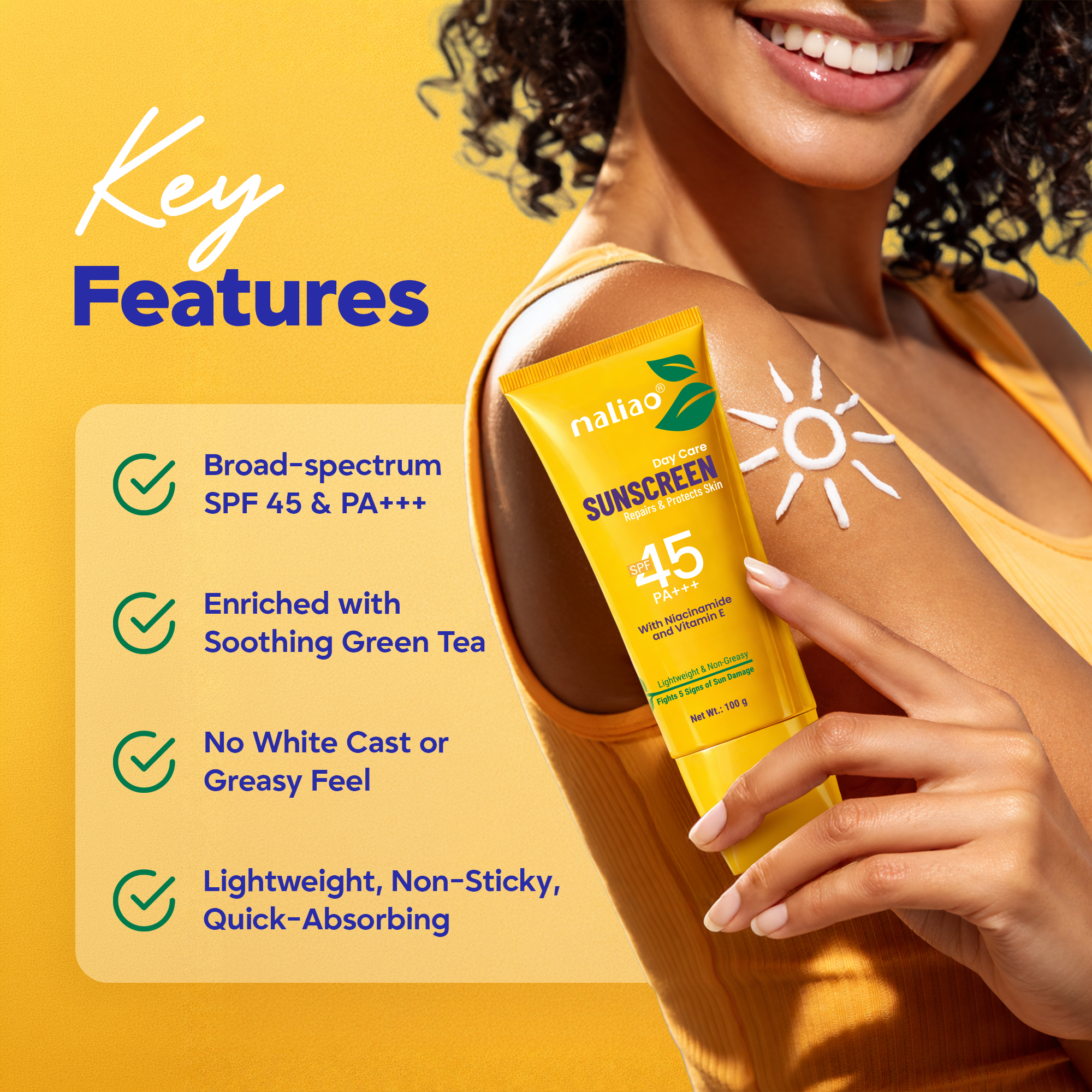 Maliao Green Tea Sunscreen SPF 45 PA+++ Face