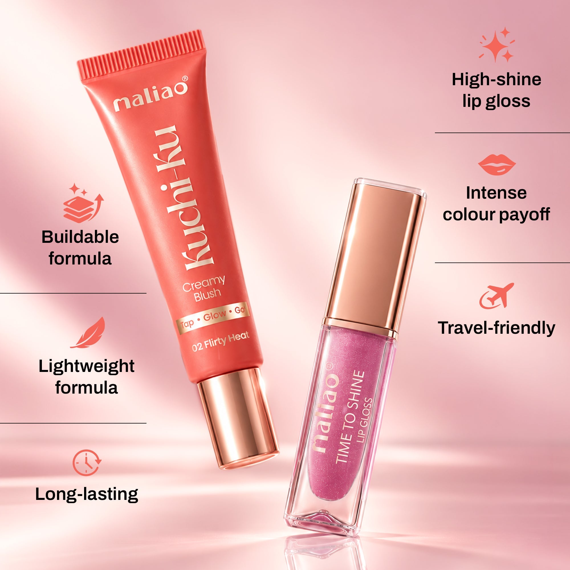 Maliao Time To Shine Lip Gloss & Kuchi-Ku Cream Blush Combo