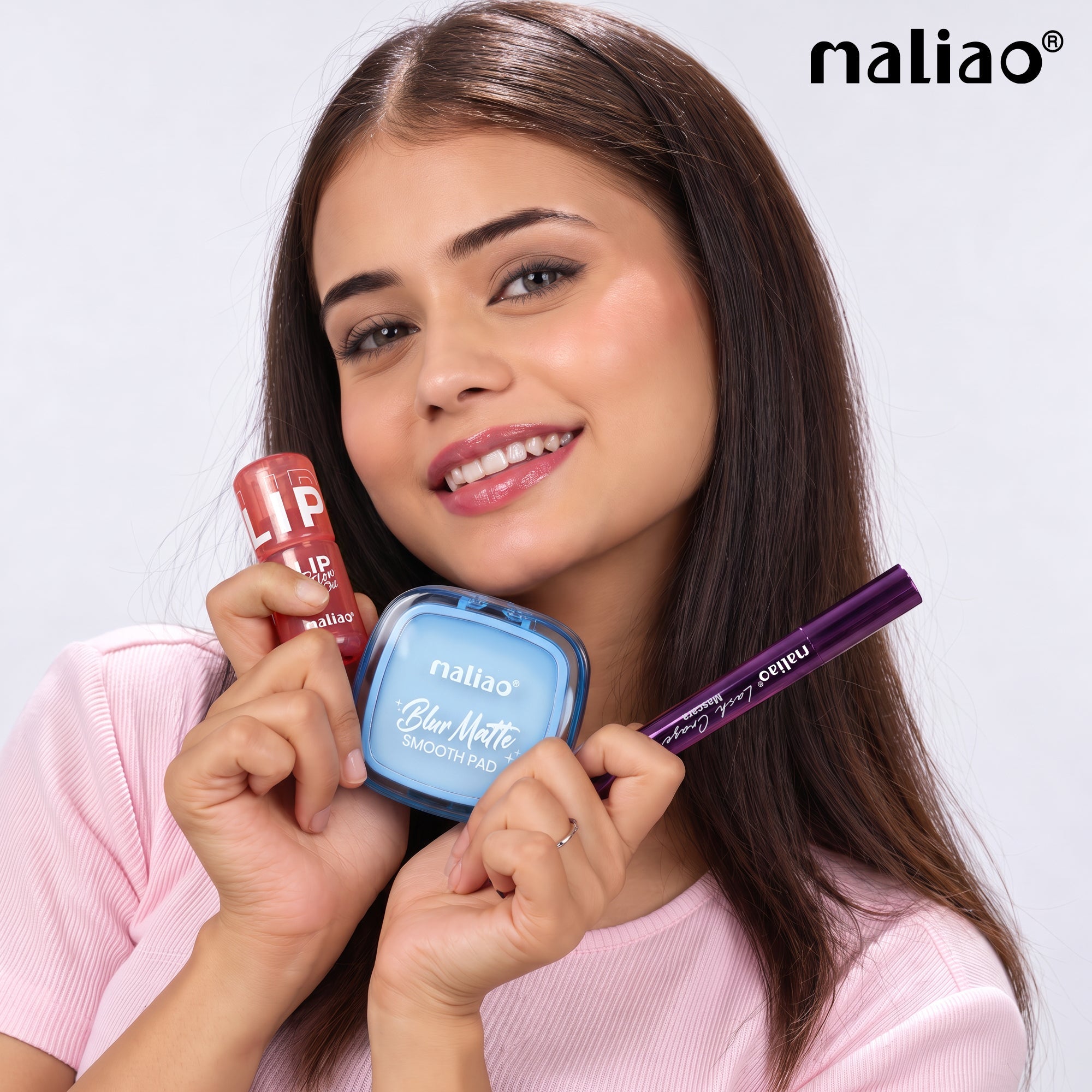 Maliao Blur Matte Smooth Pad, Maliao Lash Craze Mascara & Maliao Lip Glow Oil