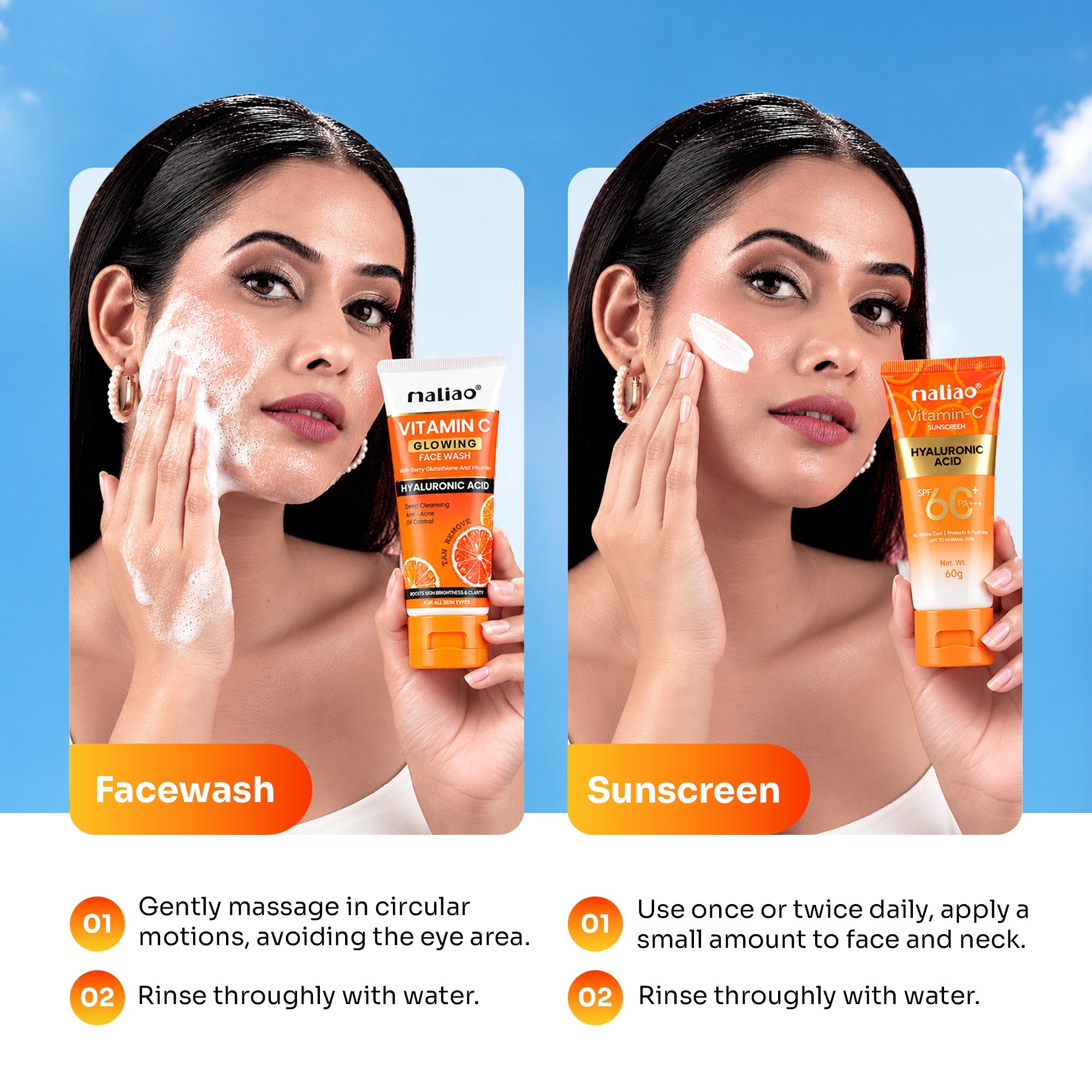 Maliao Vitamin C Glowing Facewash & Vitamin C Sunscreen Cream SPF 60 PA+++ Combo