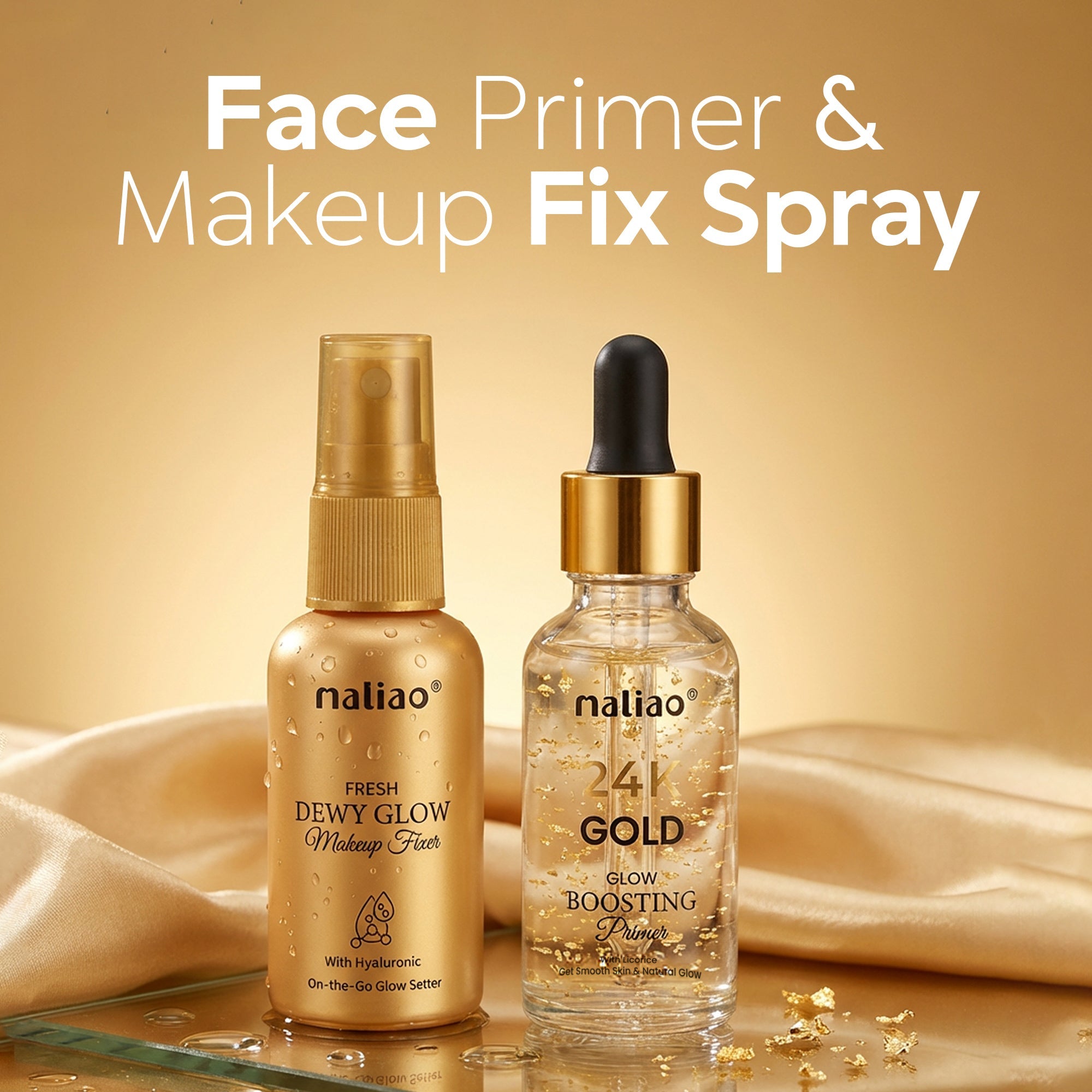 Face Primer + Makeup Fixer Spray  Gold Glow Boosting Primer Face