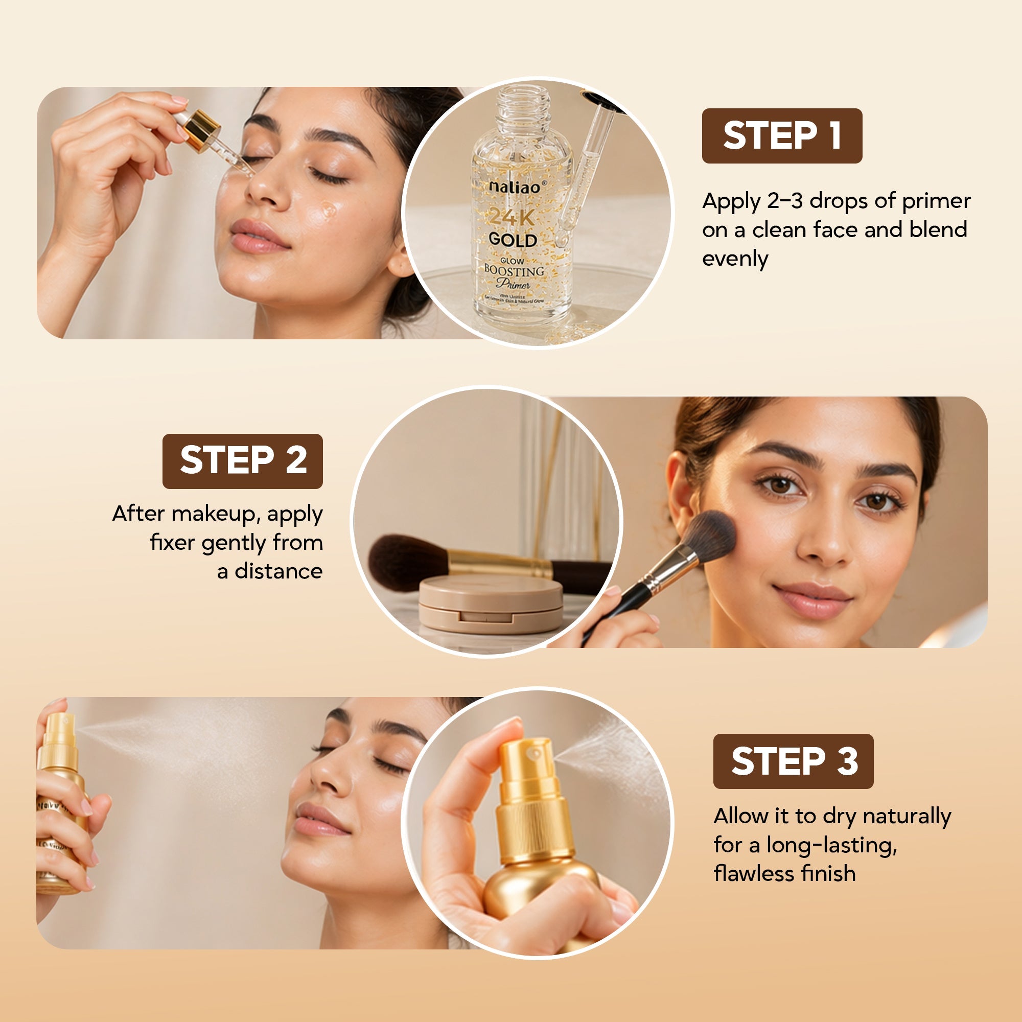 Face Primer + Makeup Fixer Spray  Gold Glow Boosting Primer Face