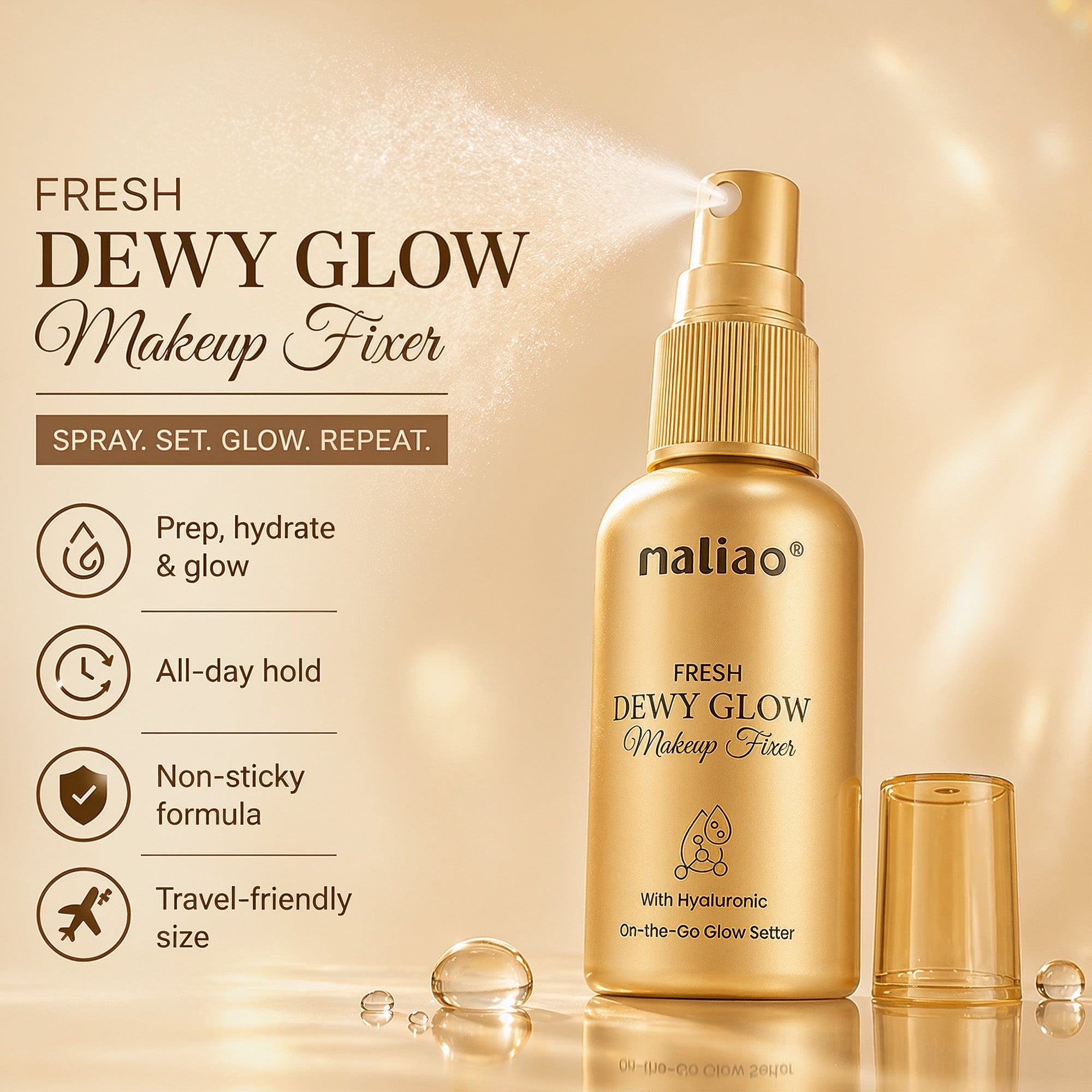 Face Primer + Makeup Fixer Spray  Gold Glow Boosting Primer Face