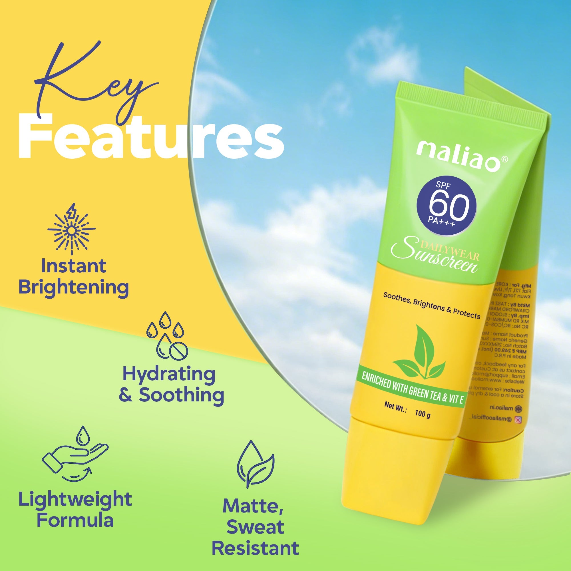 Maliao Aloe Vera Sunscreen SPF 60 PA+++ Face