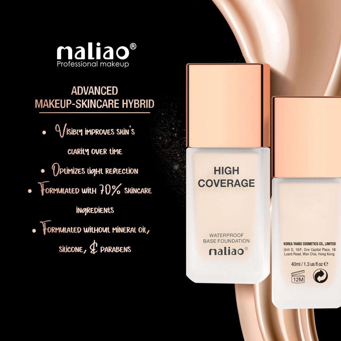 Maliao High Coverage Waterproof Base Foundation - Flawless All-Day Glam | Long-Lasting, Full Coverage Makeup Maliao Professional Makeup